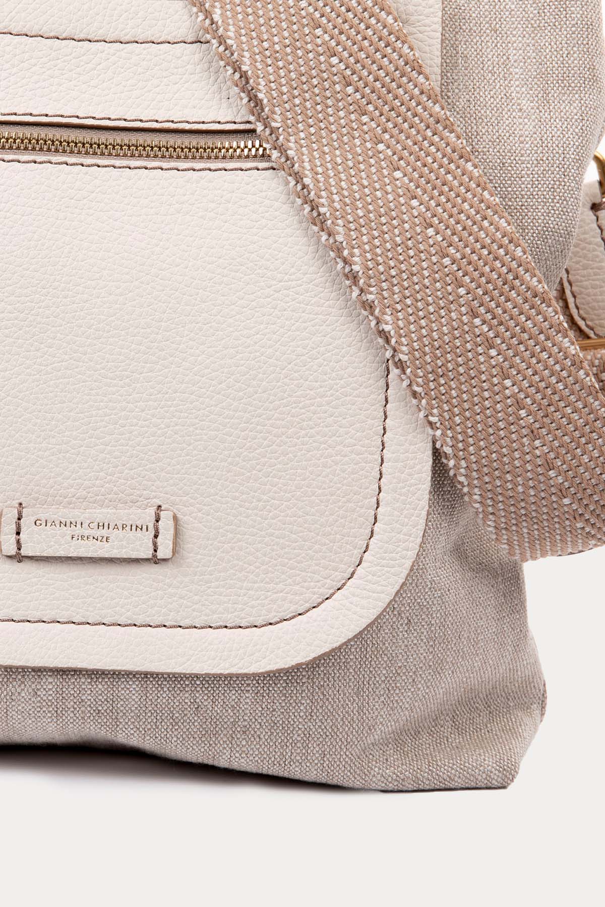 Gianni Chiarini Afra Deri Detaylı Kanvas Kumaş Omuz Çantası