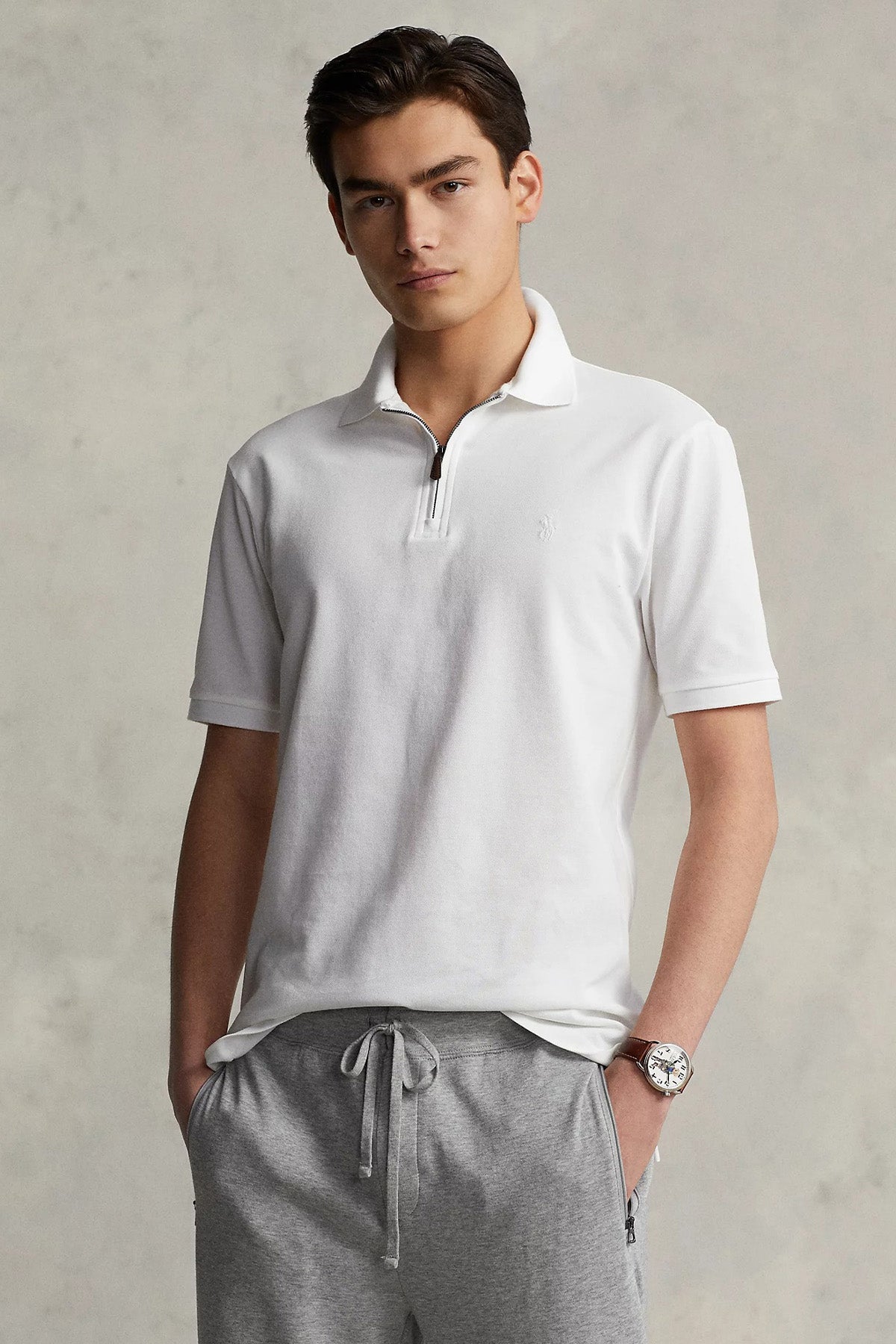 Polo Ralph Lauren Custom Slim Fit Stretch Mesh Fermuarlı Polo Yaka T-shirt-T-shirt-Libas