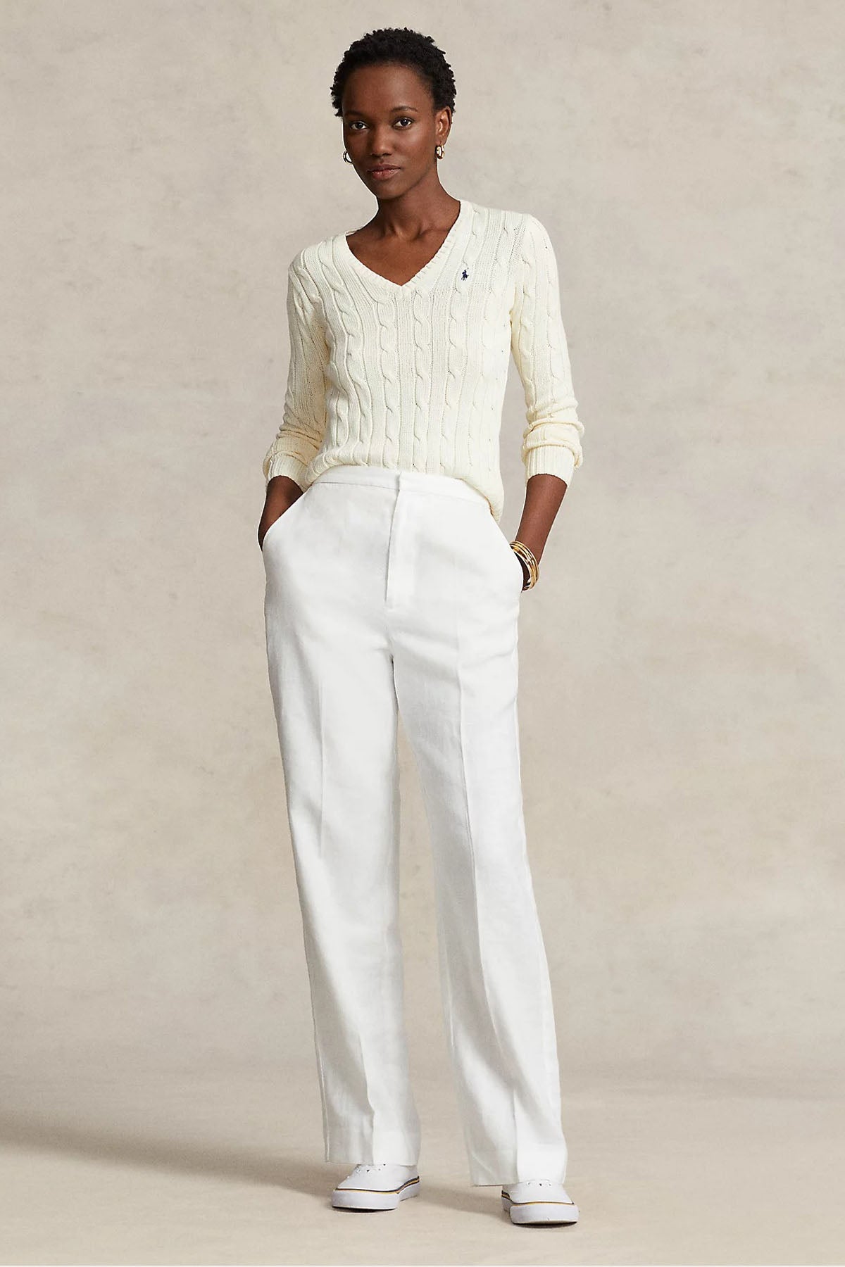 Polo Ralph Lauren Pima Cotton Slim Fit V Yaka Saç Örgü Triko