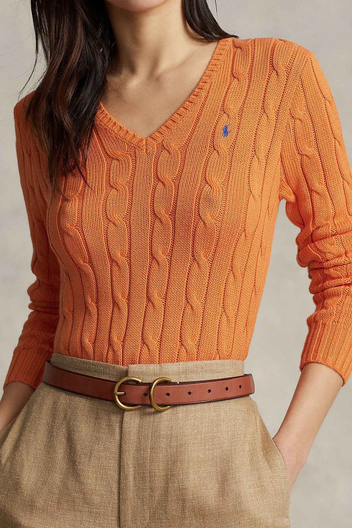 Polo Ralph Lauren Pima Cotton Slim Fit V Yaka Saç Örgü Triko