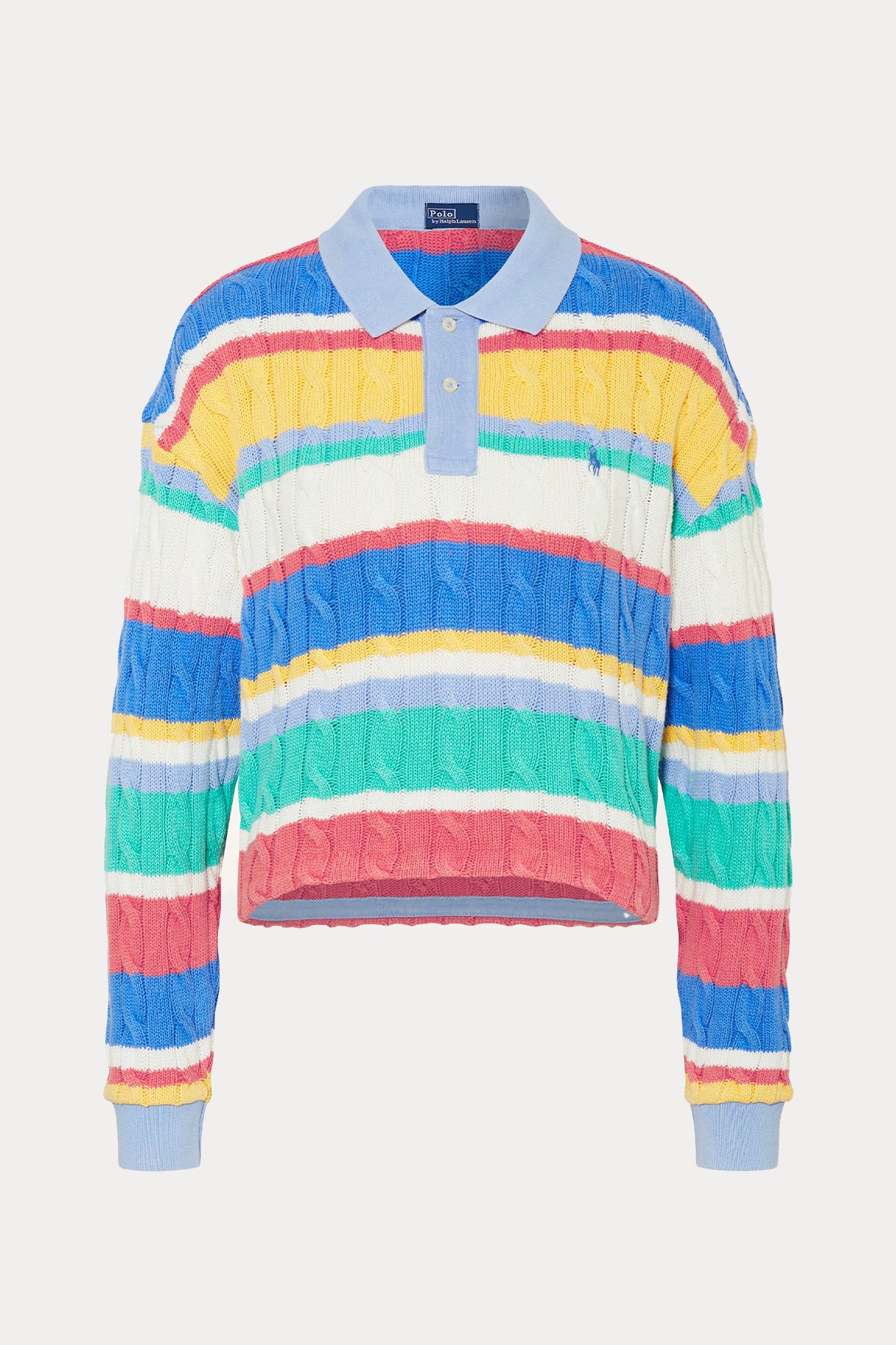 Polo Ralph Lauren Boxy Fit Polo Yaka Renk Bloklu Saç Örgü Triko