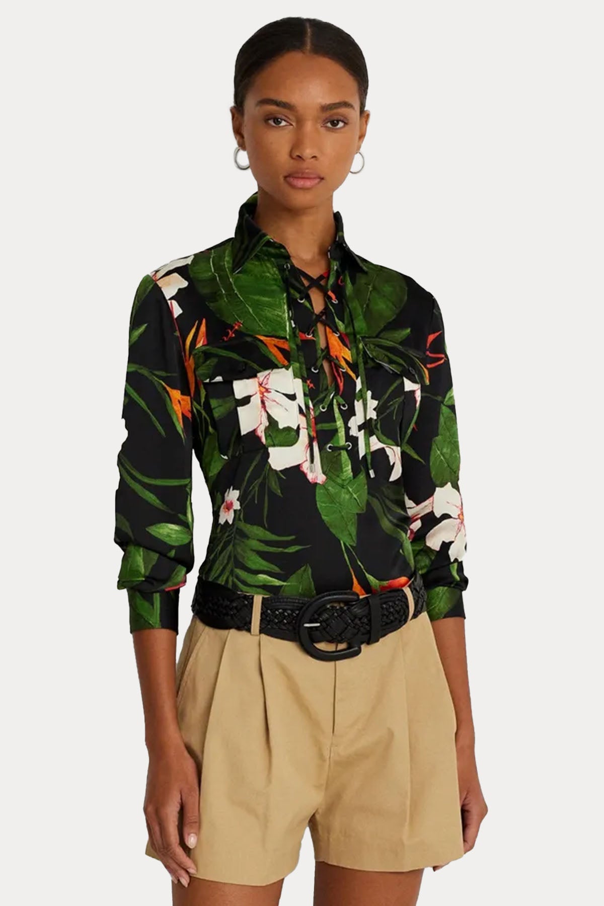 Polo Ralph Lauren Büzgülü Klasik Yaka Desenli Bluz