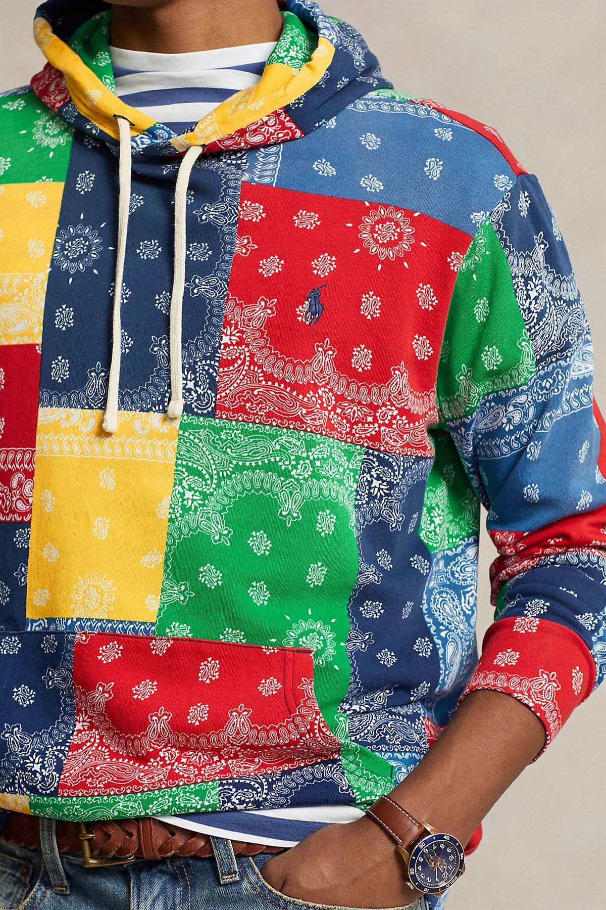 Polo Ralph Lauren Patchwork Etnik Desenli Kapüşonlu Sweatshirt