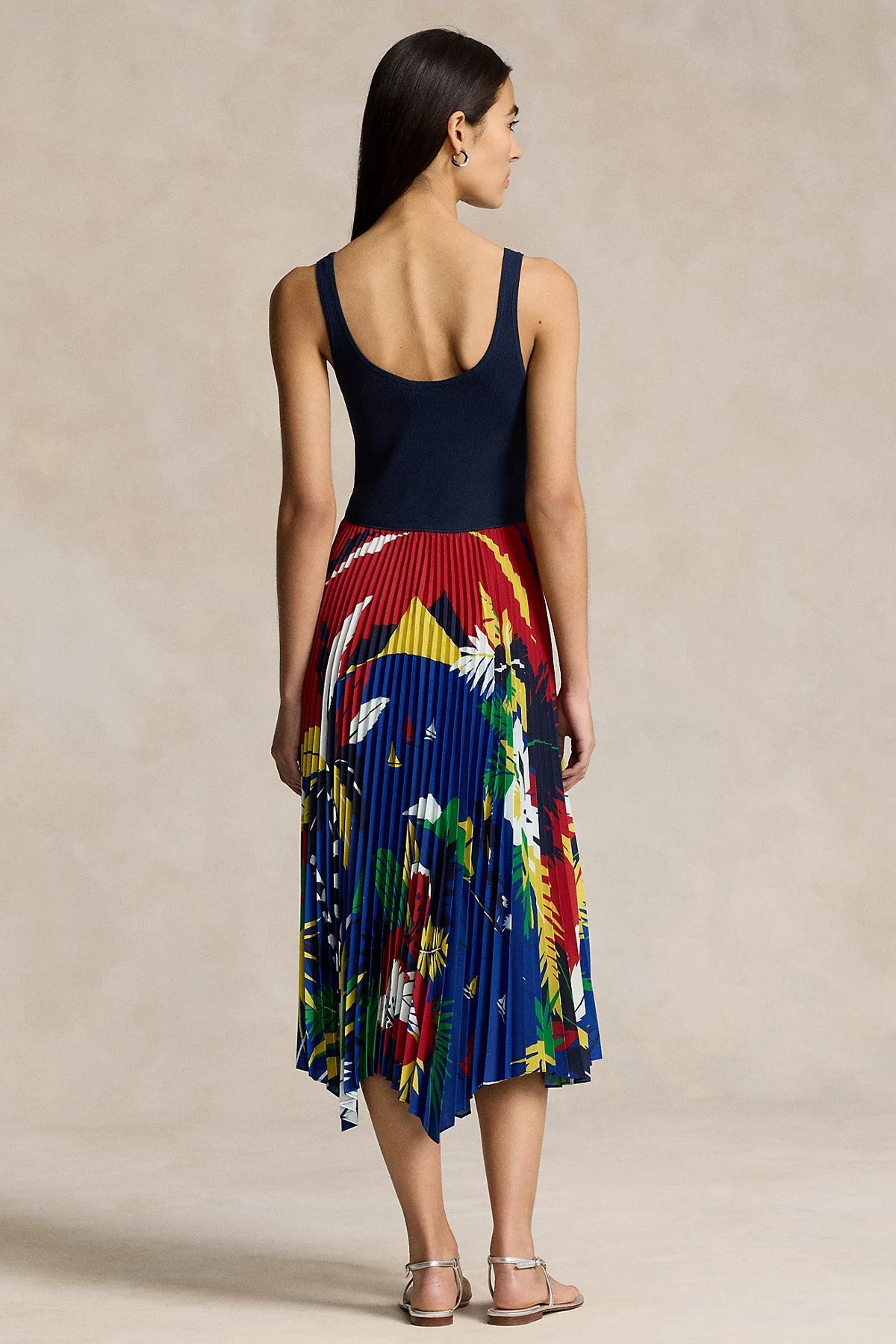 Polo Ralph Lauren Renkli Piliseli Askılı Midi Elbise