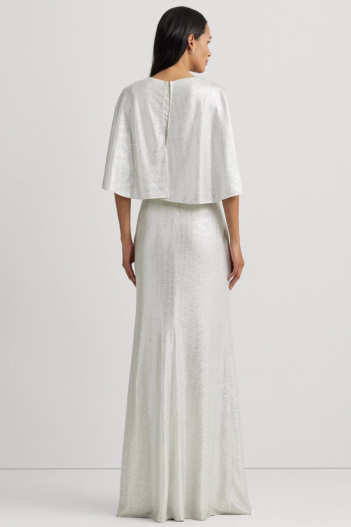 Polo Ralph Lauren V Yaka Kısa Pelerinli Maxi Abiye Elbise