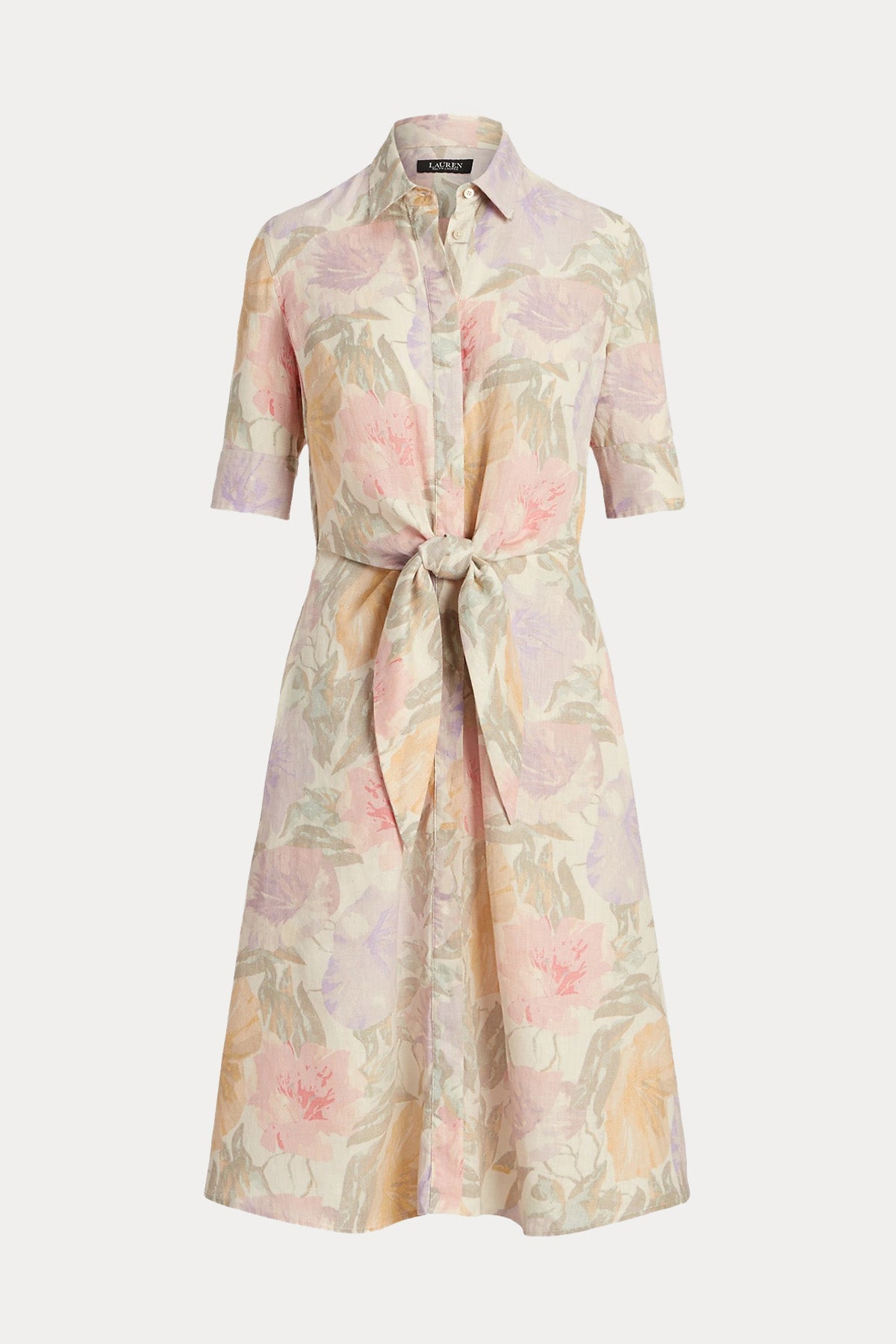 Polo Ralph Lauren Kemerli Çiçek Desenli Midi Keten Elbise