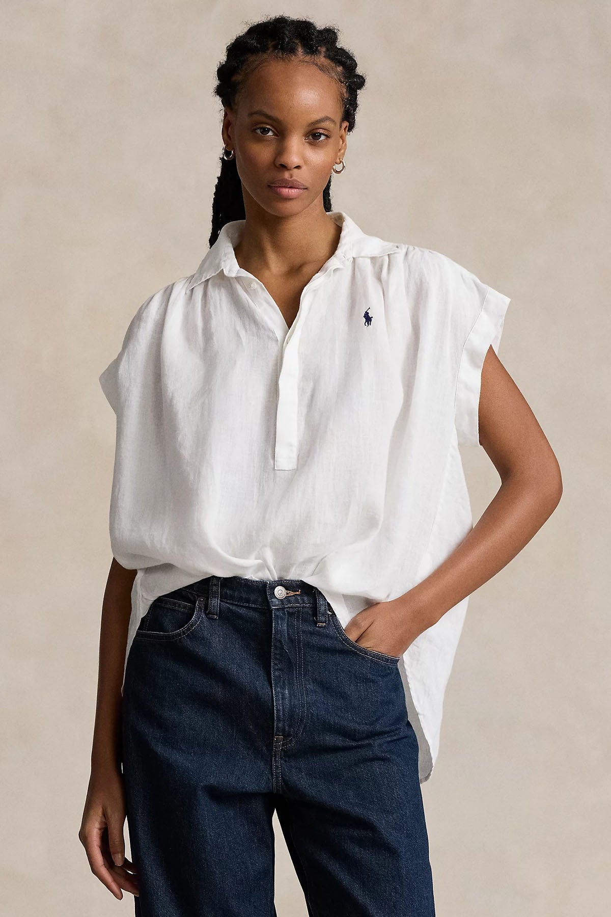 Polo Ralph Lauren Geniş Kesim Klasik Yaka Keten Gömlek-Gömlek-Libas