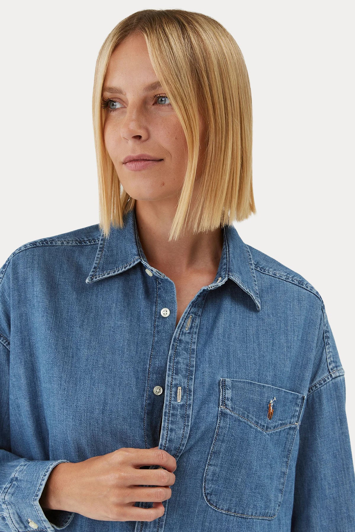 Polo Ralph Lauren Geniş Kesim Cep Detaylı Denim Gömlek