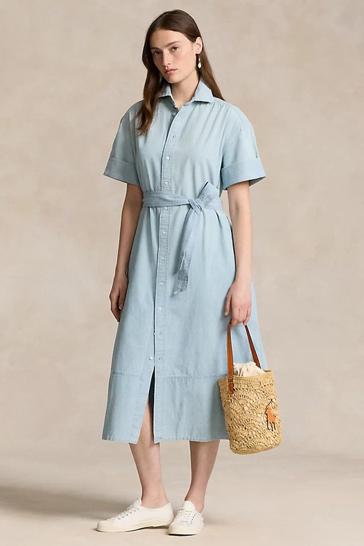 Polo Ralph Lauren Kuşaklı Midi Denim Elbise