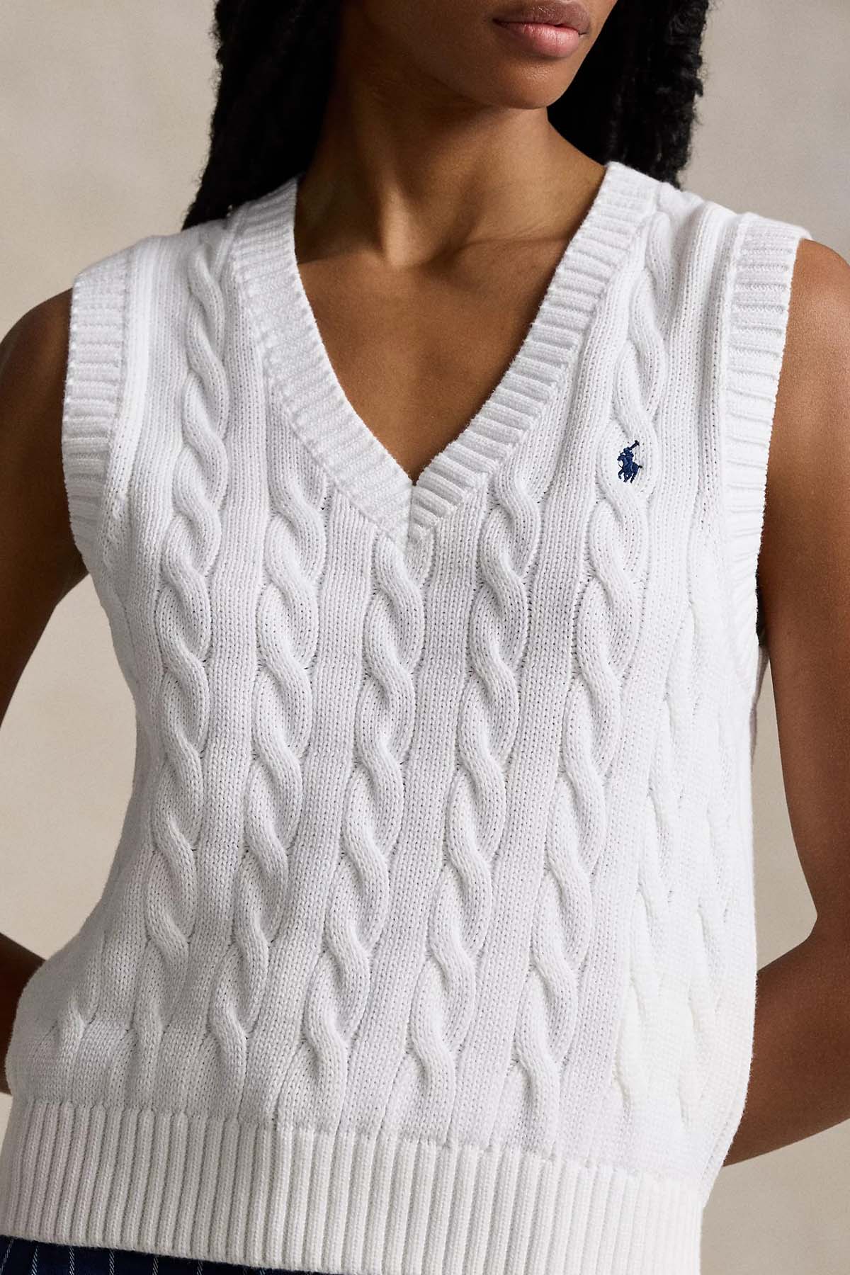 Polo Ralph Lauren V Yaka Saç Örgü Triko-Triko-Libas