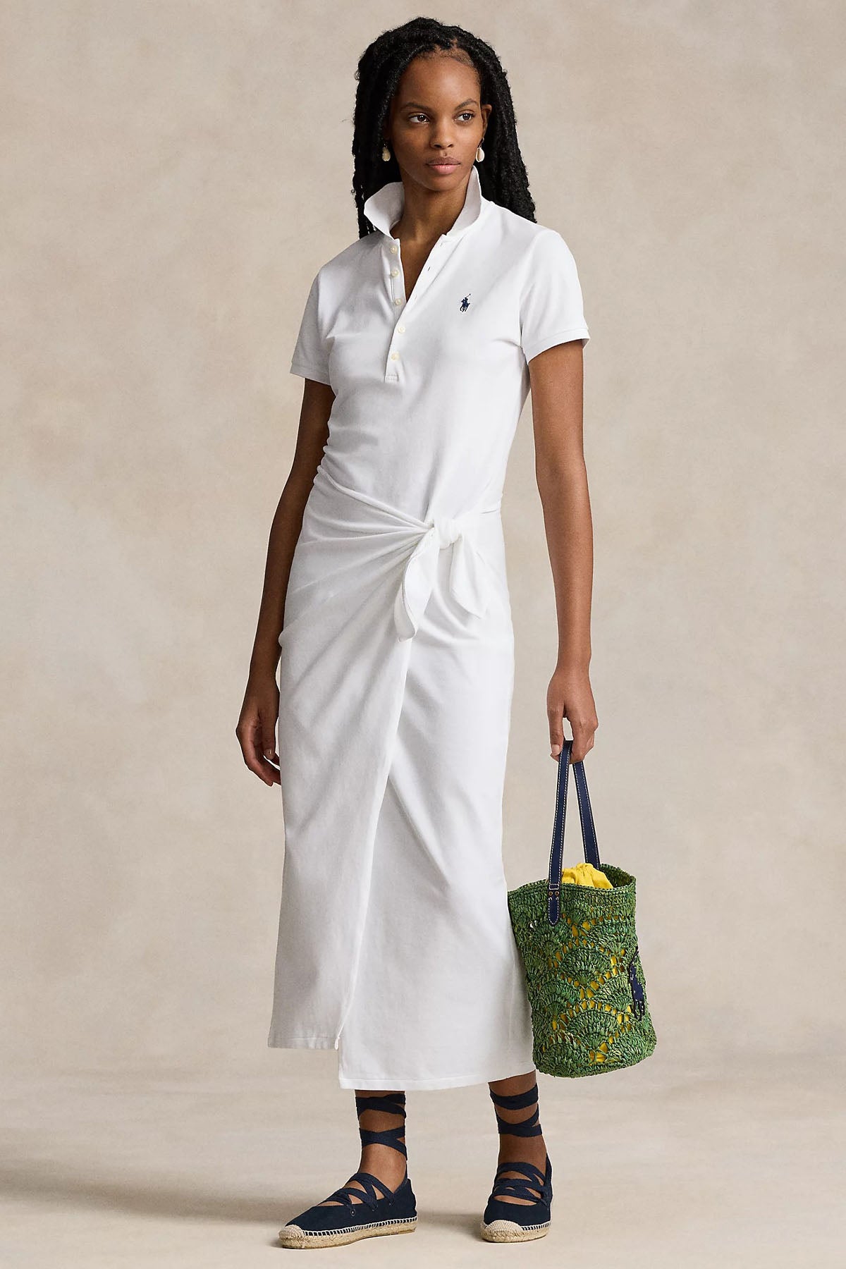 Polo Ralph Lauren Polo Yaka Büzgülü Midi T-shirt Elbise