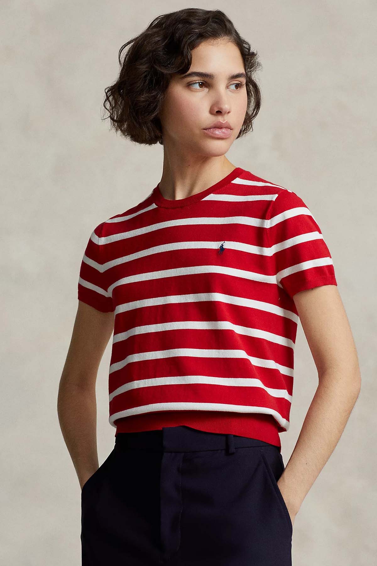 Polo Ralph Lauren Yuvarlak Yaka Çizgili İnce Örgü Triko-Triko-Libas