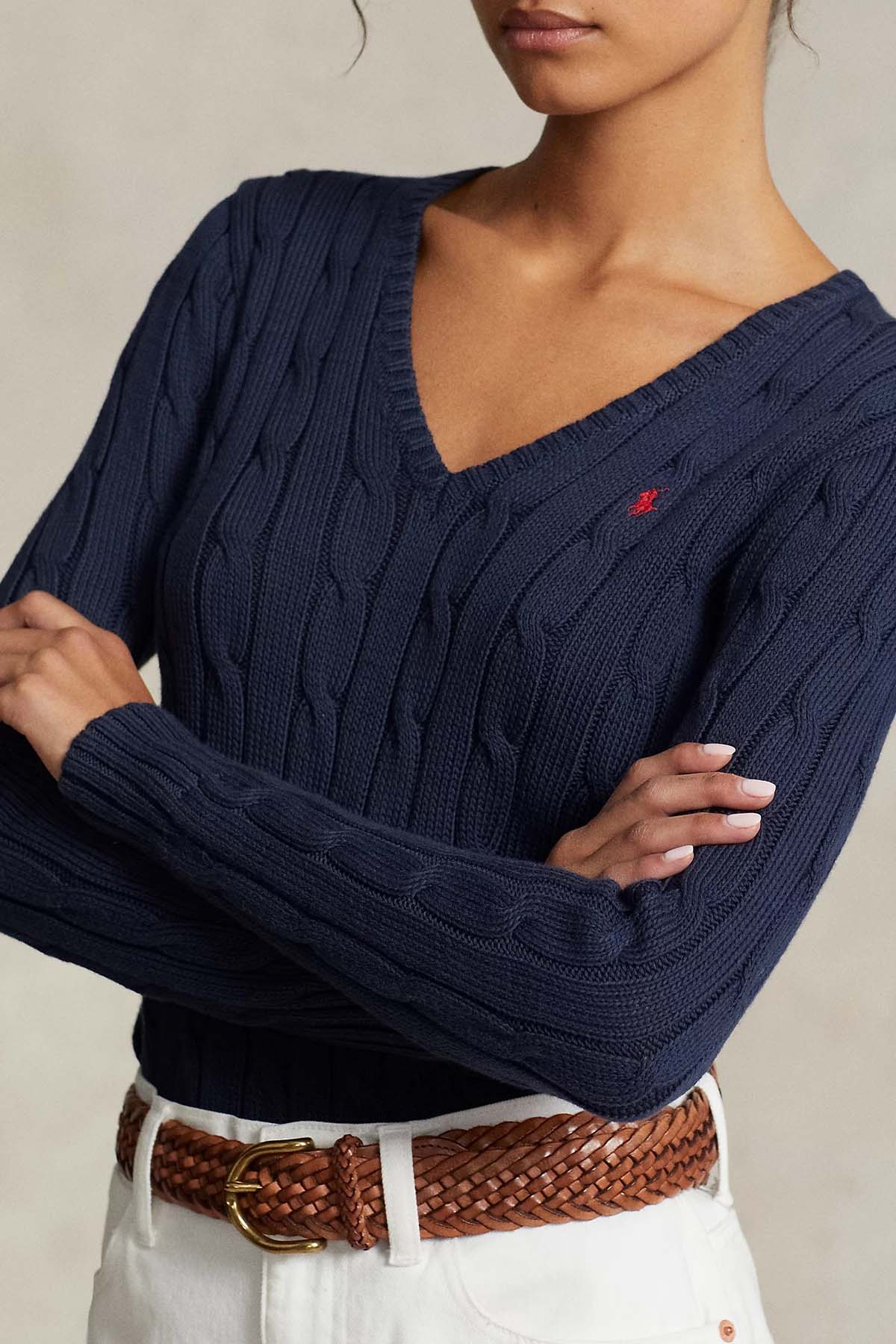 Polo Ralph Lauren Pima Cotton Slim Fit V Yaka Saç Örgü Triko