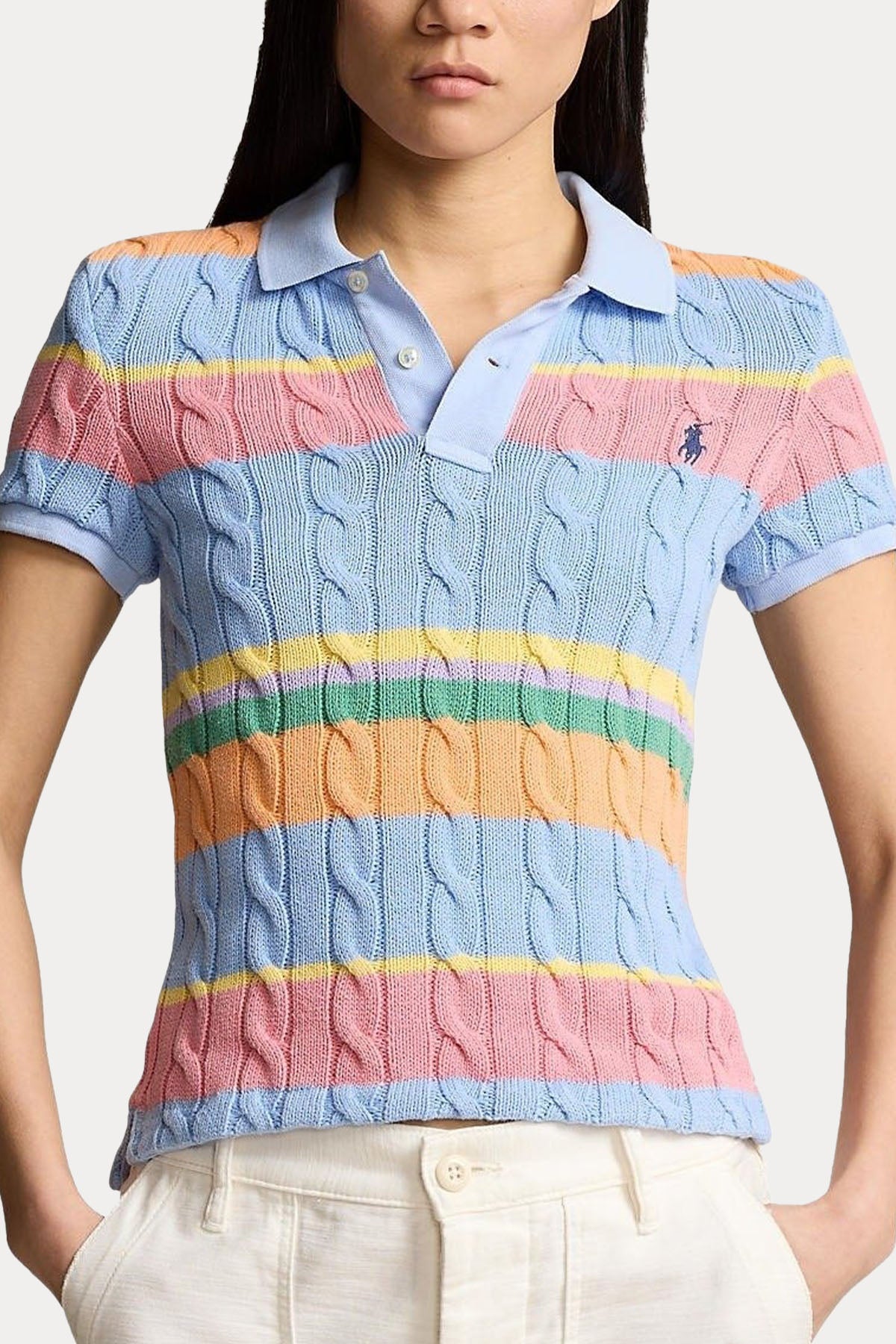 Polo Ralph Lauren Polo Yaka Renkli Saç Örgü Triko