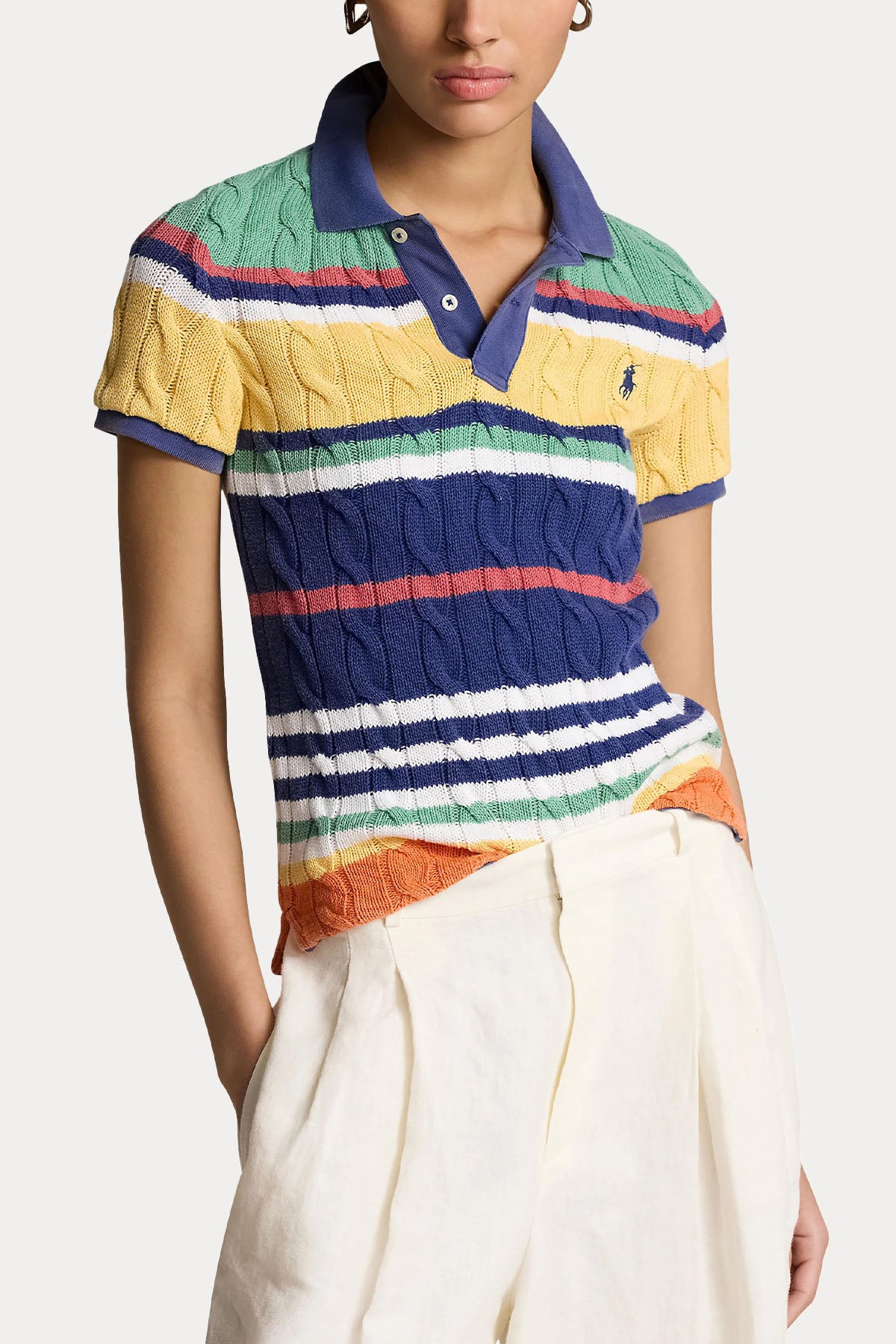 Polo Ralph Lauren Polo Yaka Renkli Saç Örgü Triko