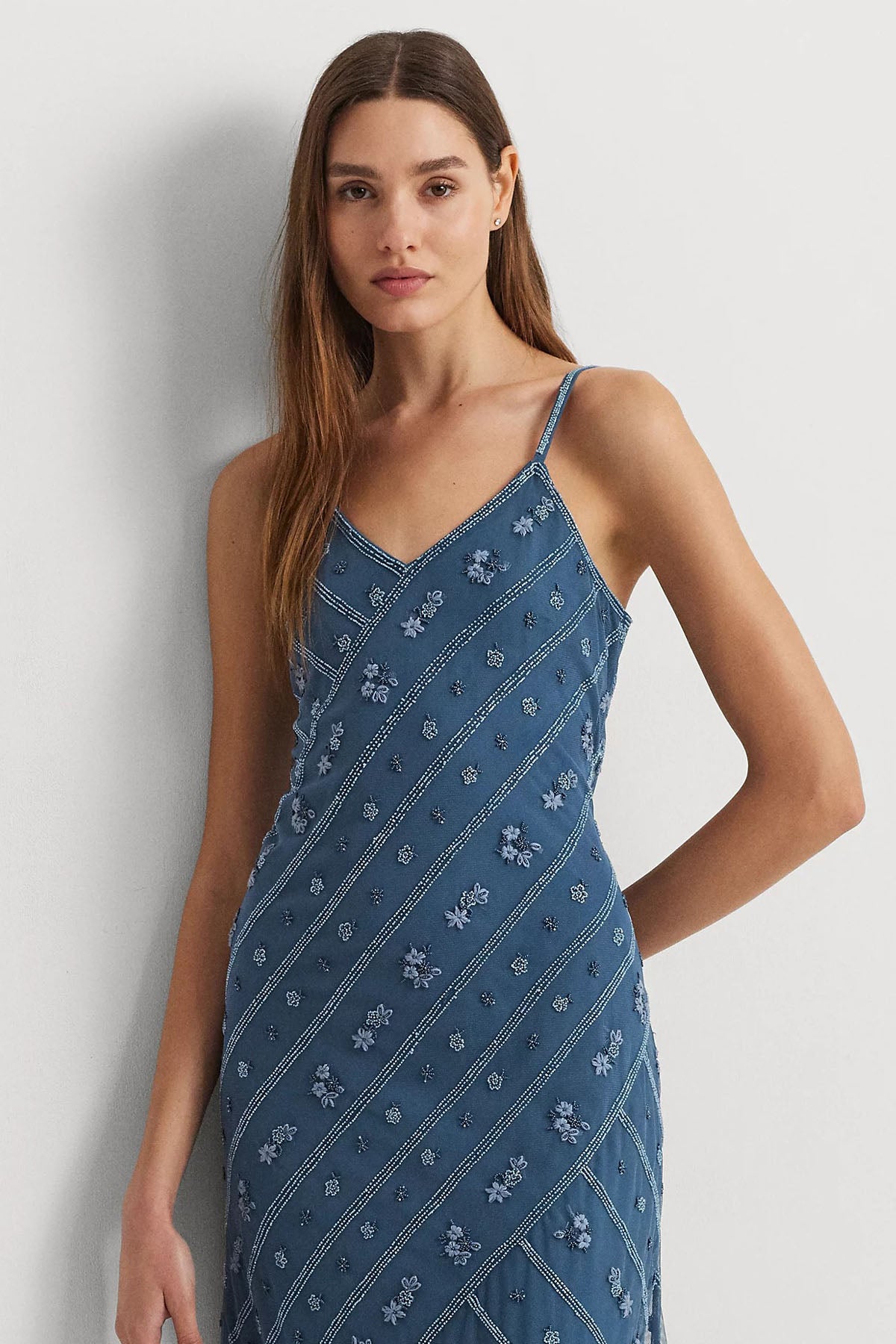 Polo Ralph Lauren V Yaka Desenli Maxi Abiye Elbise