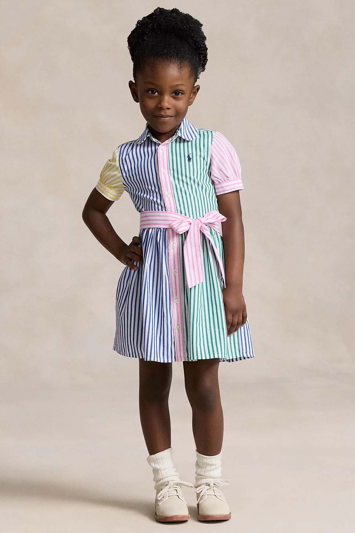 Polo Ralph Lauren Kids 2-4 Yaş Kız Çocuk Kemerli Çizgili Gömlek Elbise