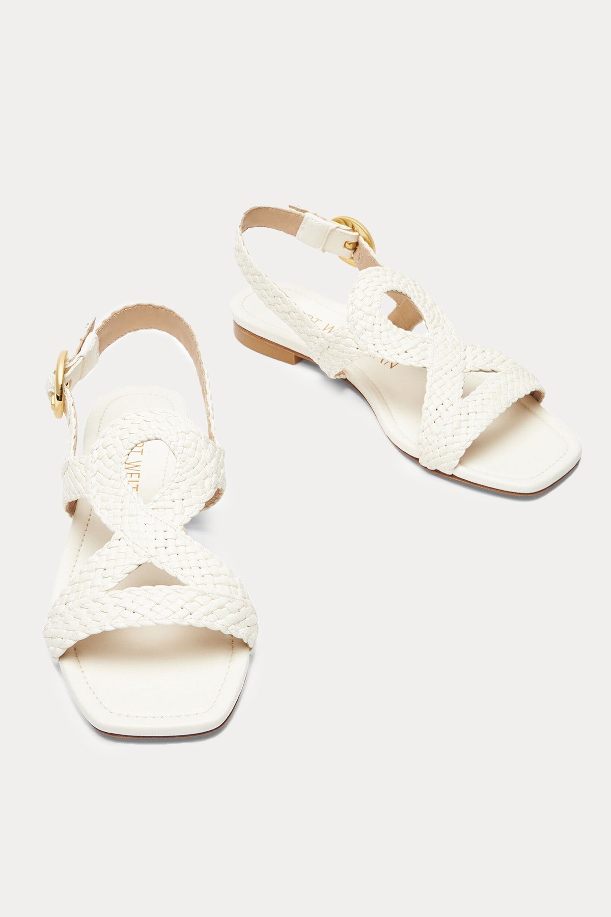 Stuart Weitzman Küt Burunlu Örgü Deri Sandalet