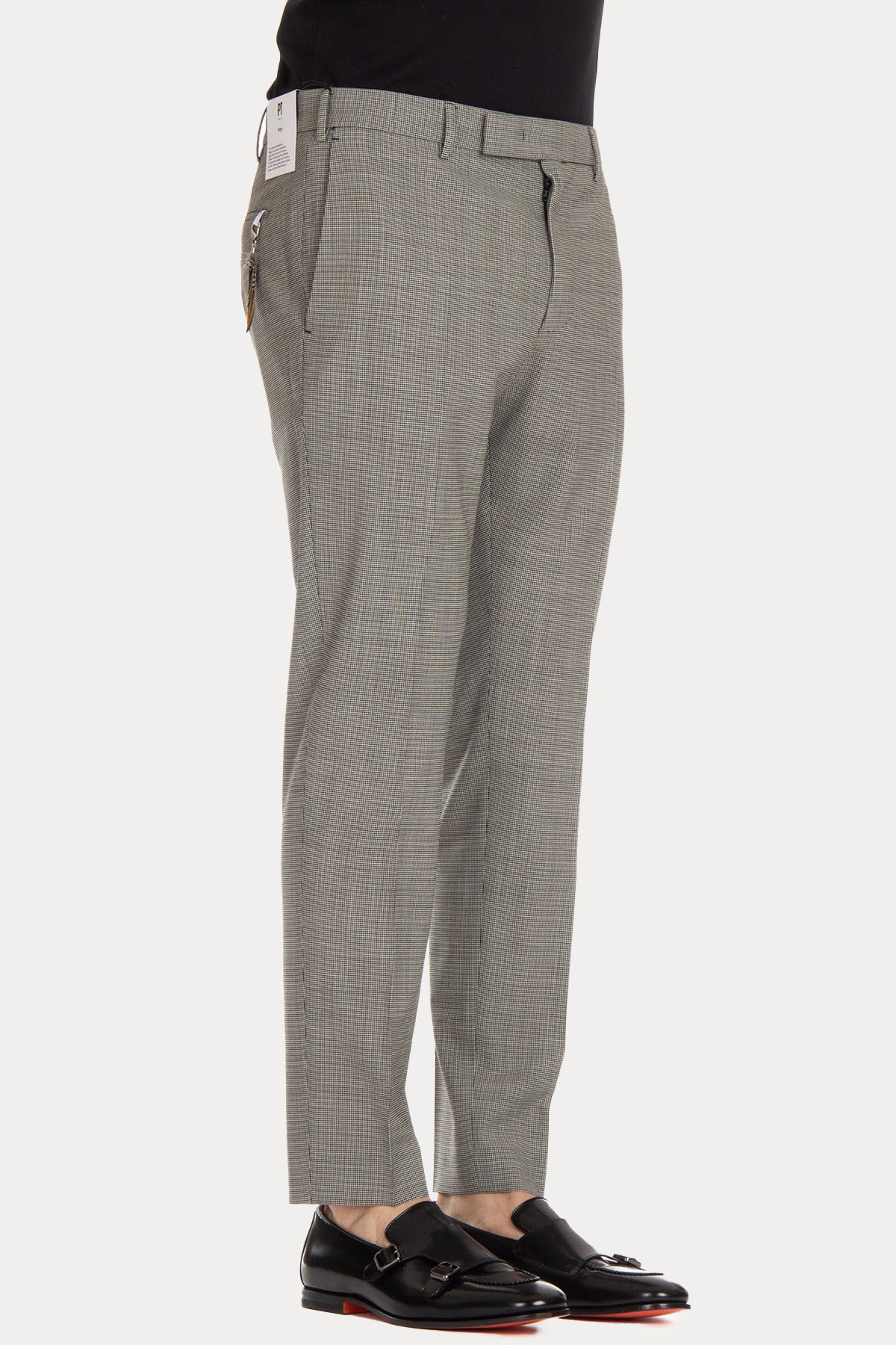 Pantaloni Torino Kazayağı Desenli Yandan Cepli Streç Pantolon