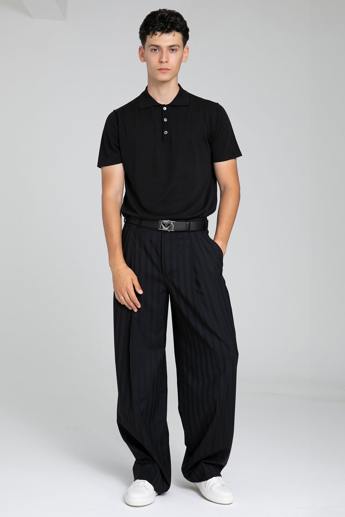 Pantaloni Torino Edge Geniş Kesim Çizgili Yün Pantolon-Pantolon-Libas