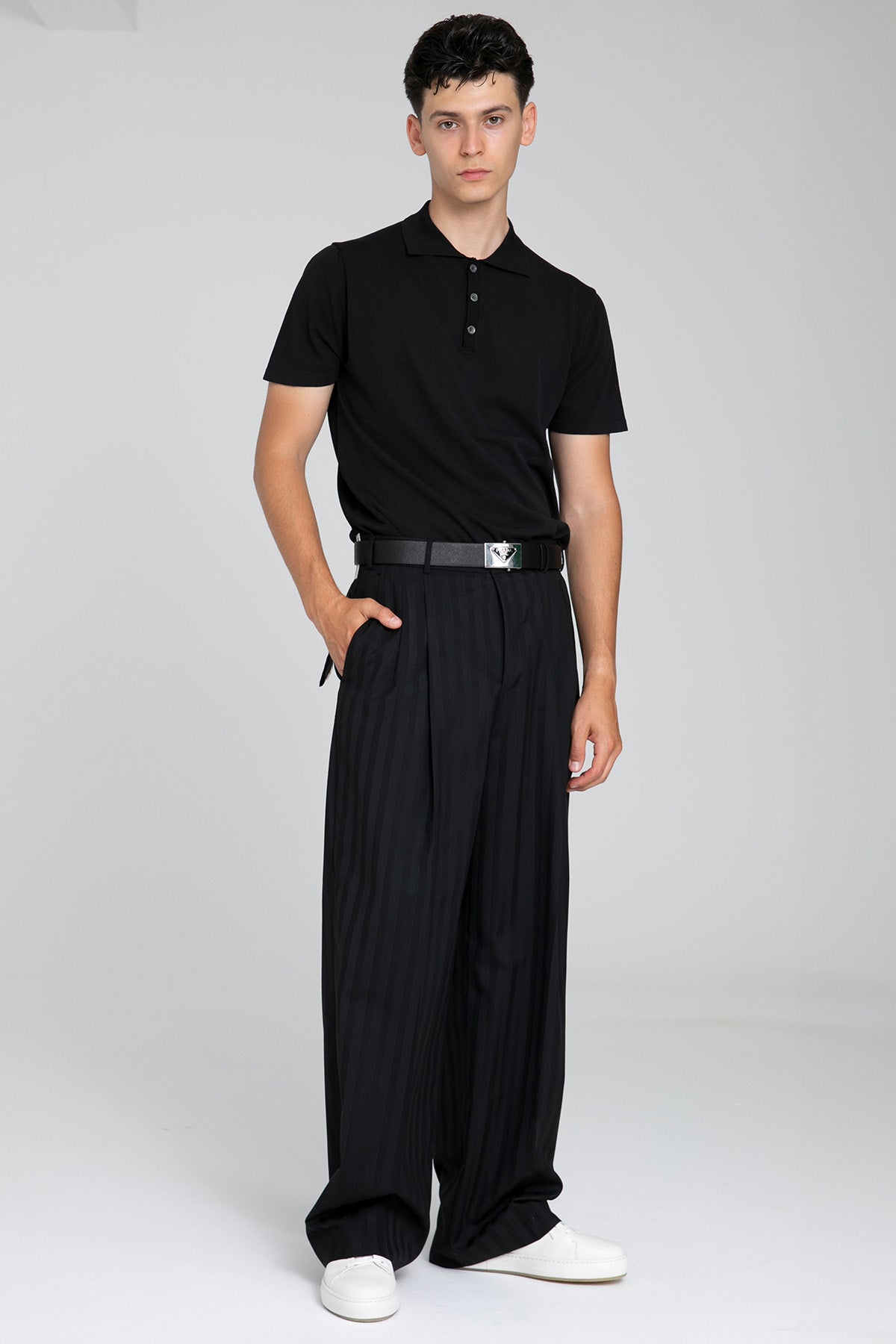 Pantaloni Torino Edge Geniş Kesim Çizgili Yün Pantolon-Pantolon-Libas