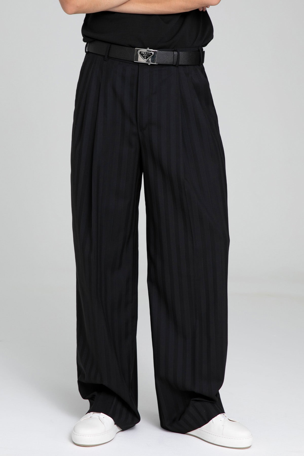 Pantaloni Torino Edge Geniş Kesim Çizgili Yün Pantolon-Pantolon-Libas