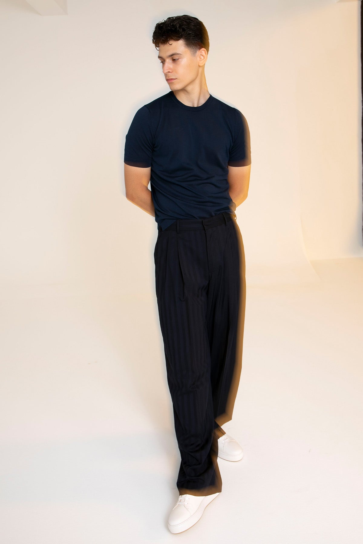 Pantaloni Torino Edge Geniş Kesim Çizgili Yün Pantolon