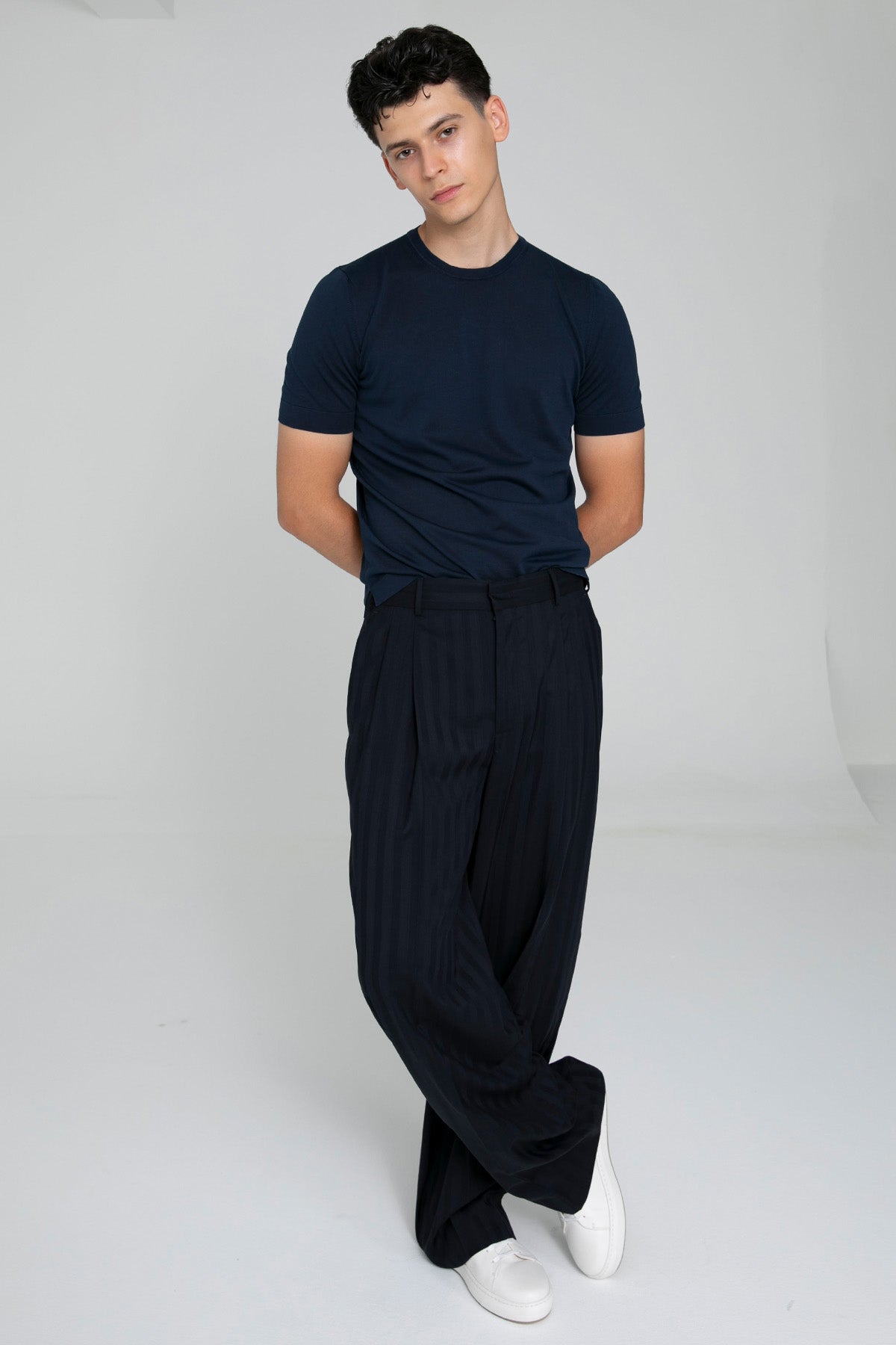 Pantaloni Torino Edge Geniş Kesim Çizgili Yün Pantolon