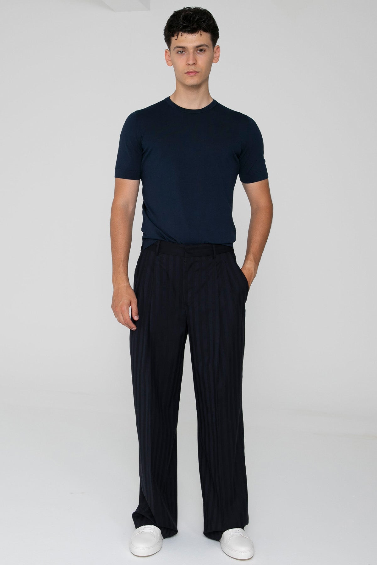 Pantaloni Torino Edge Geniş Kesim Çizgili Yün Pantolon