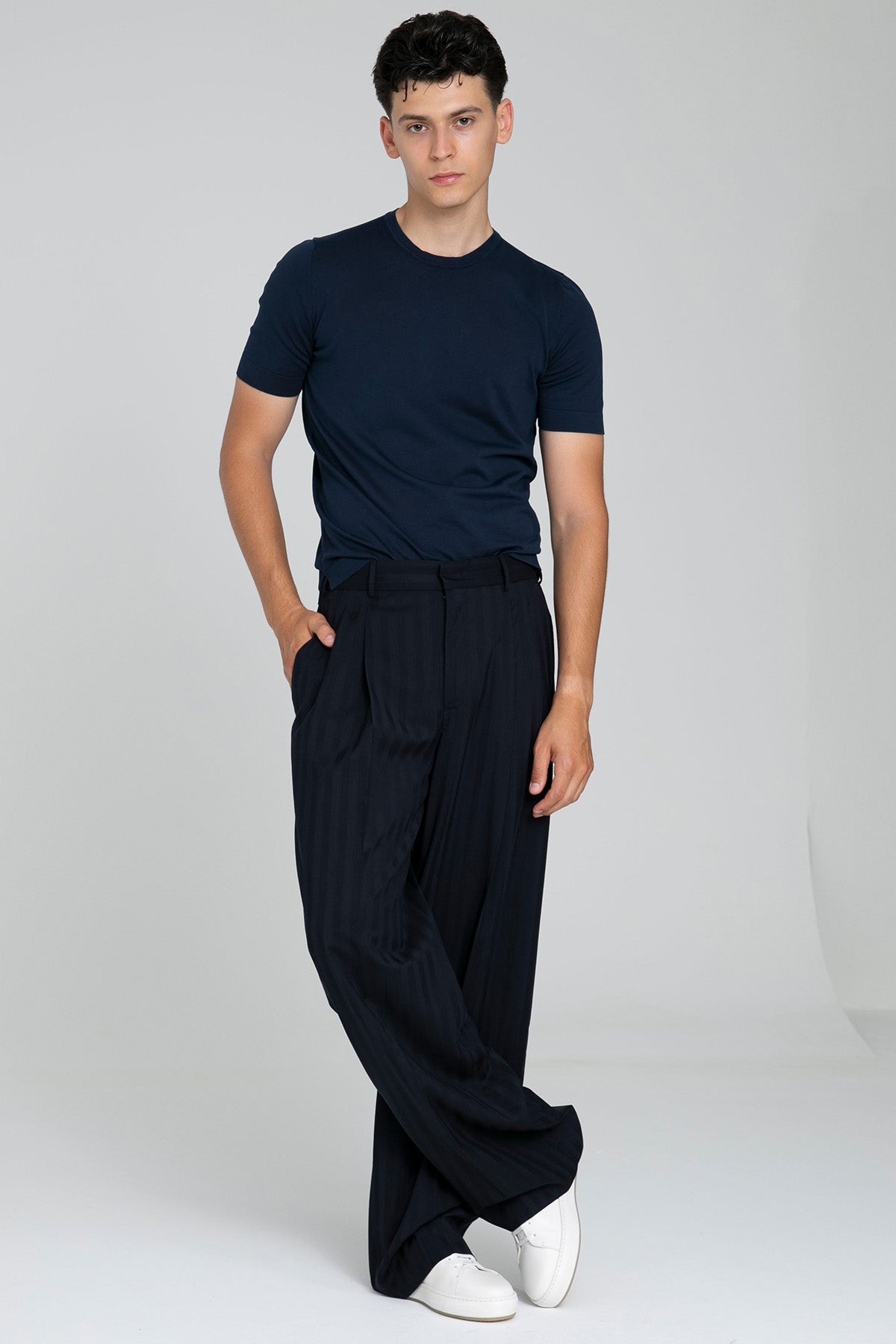 Pantaloni Torino Edge Geniş Kesim Çizgili Yün Pantolon