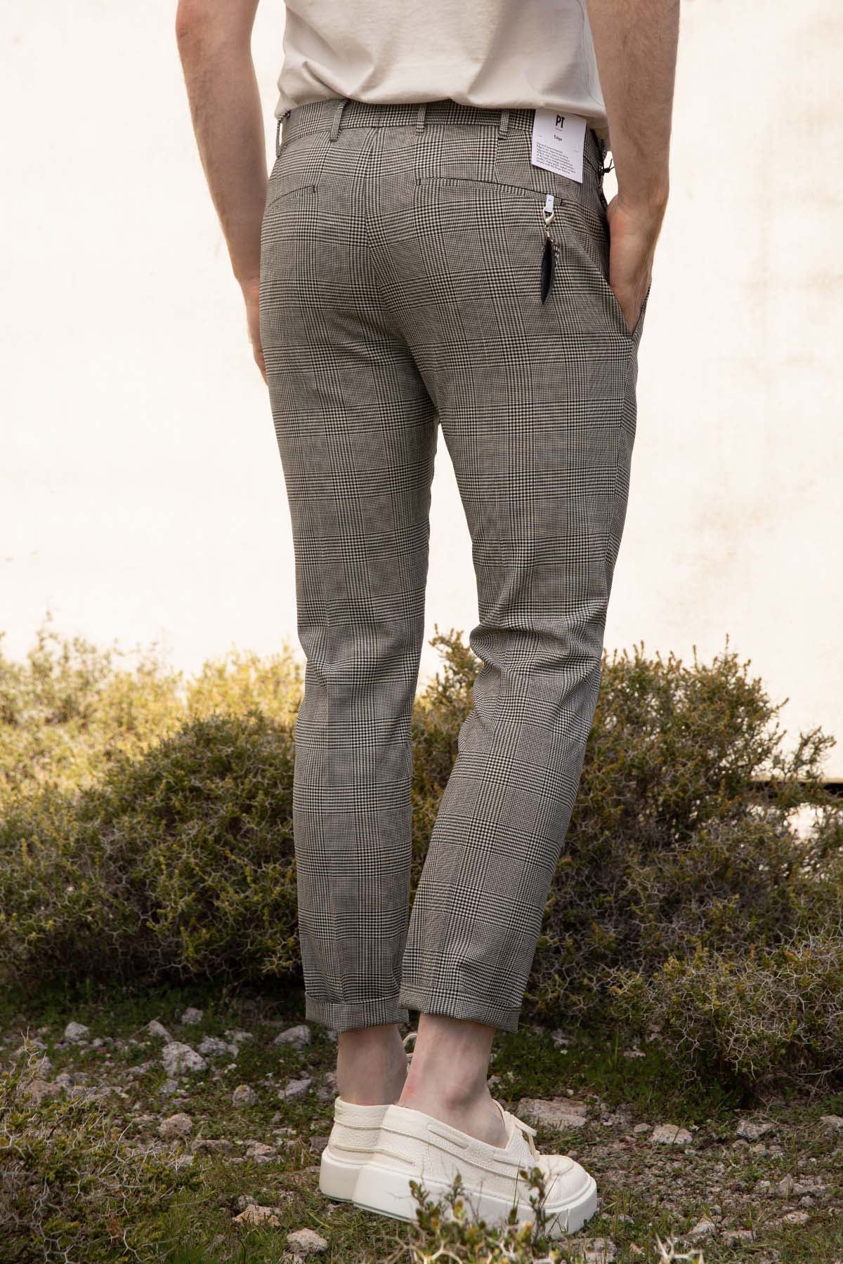 Pantaloni Torino Dieci Fit Ekoseli Yandan Cepli Streç Pantolon-Pantolon-Libas