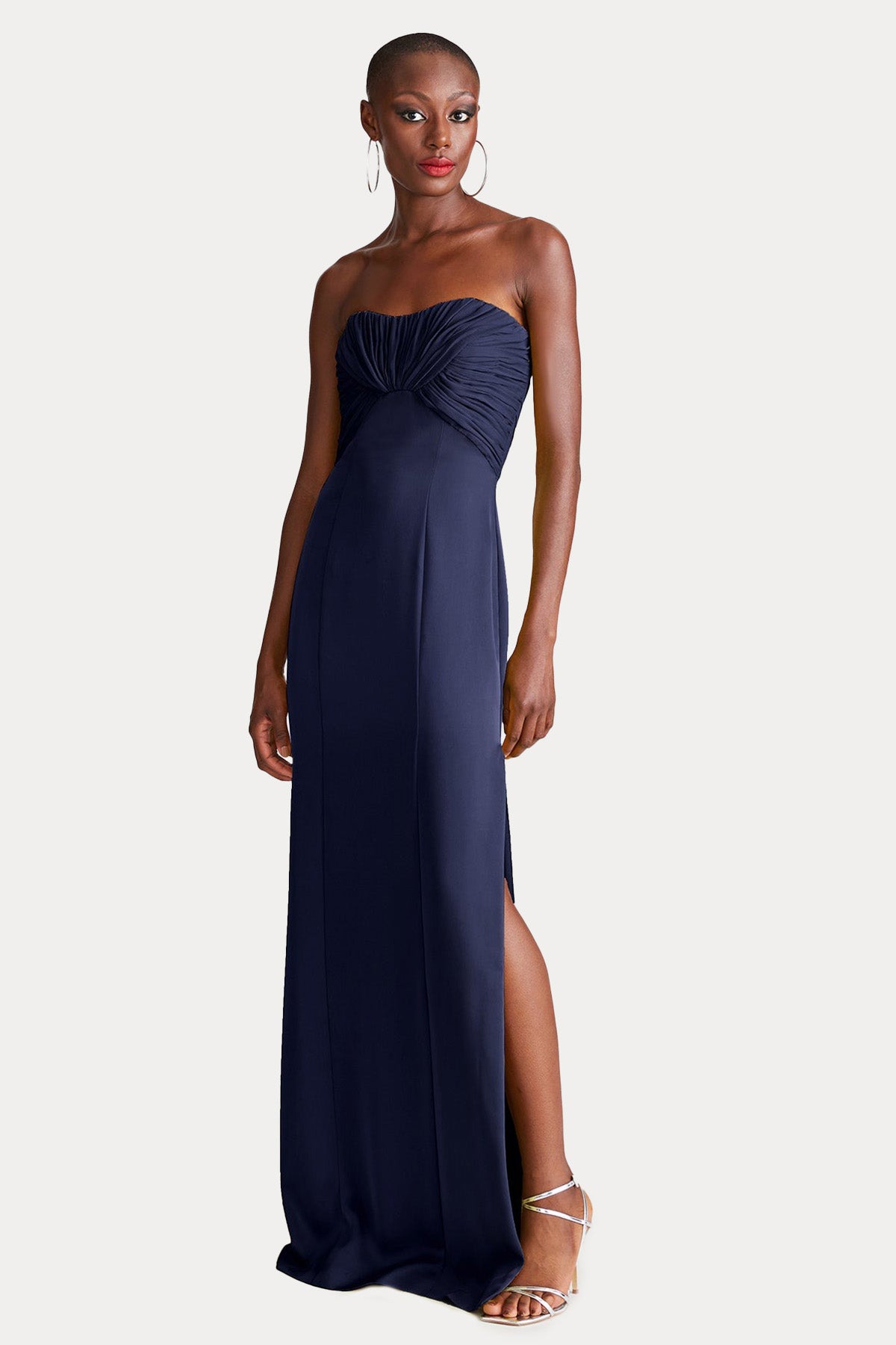 Halston Drapeli Straplez Maxi Abiye Elbise