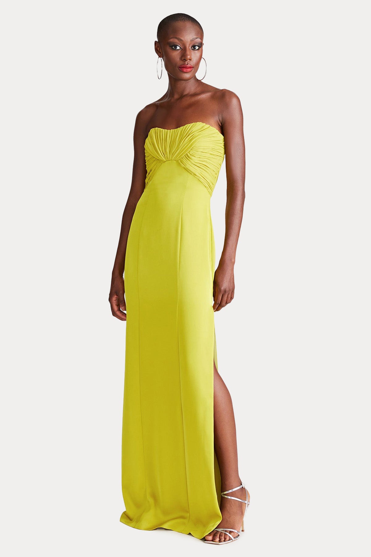 Halston Drapeli Straplez Maxi Abiye Elbise