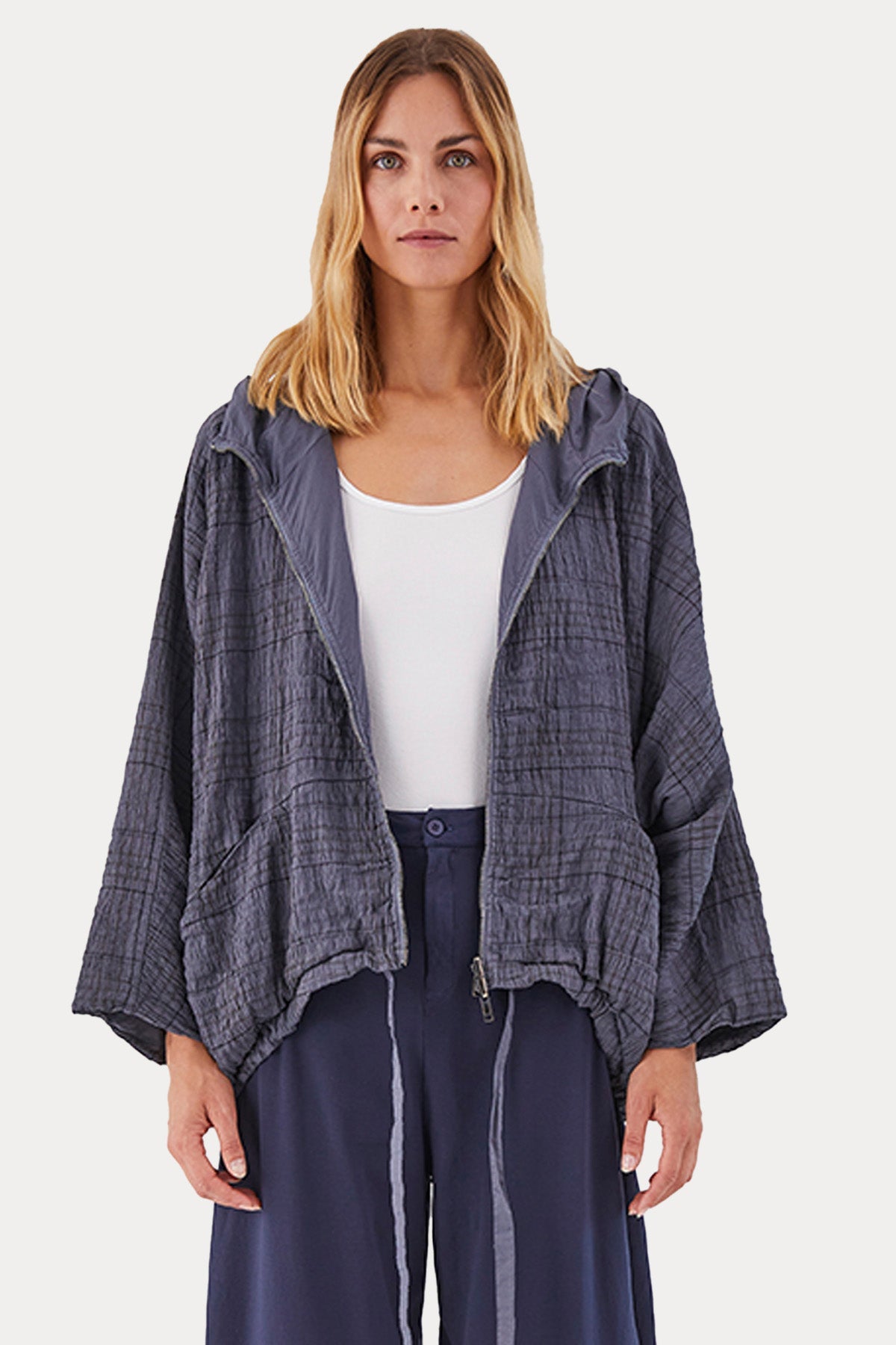 Transit Çift Taraflı Geniş Kesim Kapüşonlu Keten Ceket