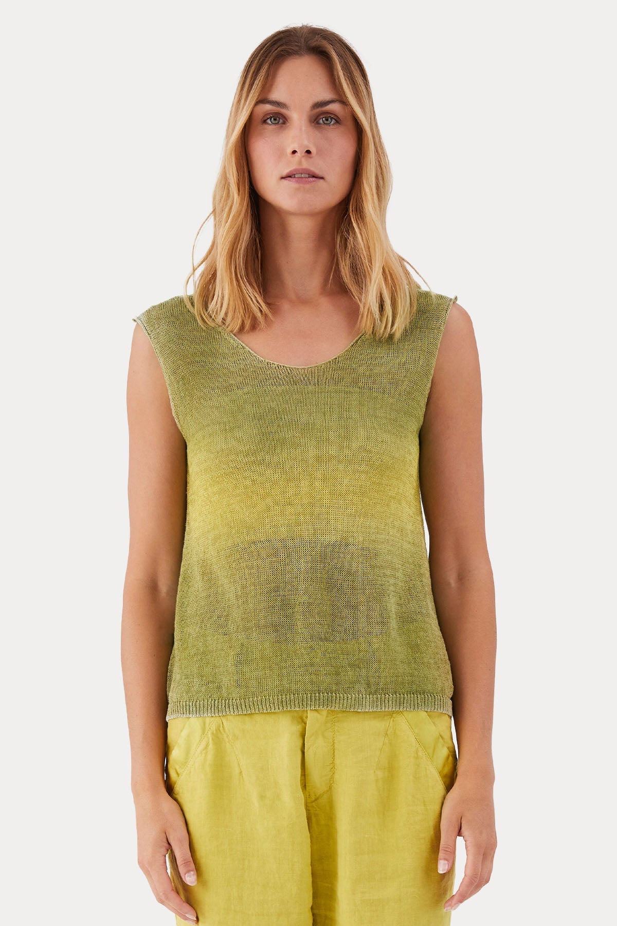 Transit V Yaka Örgü Keten Bluz