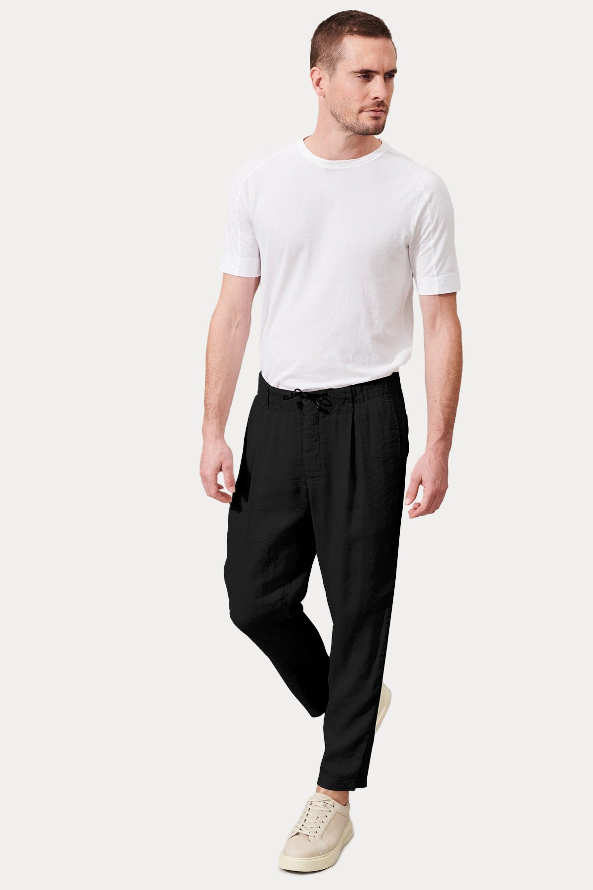 Transit Beli Lastikli Yandan Cepli Tek Pile Keten Pantolon