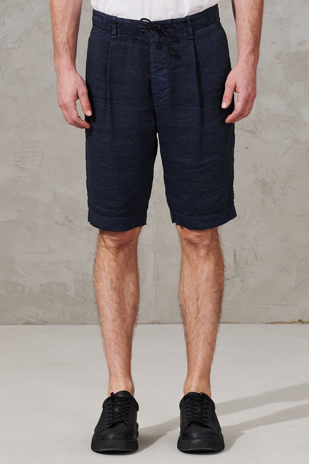 Transit Beli Lastikli Yandan Cepli Tek Pile Keten Şort