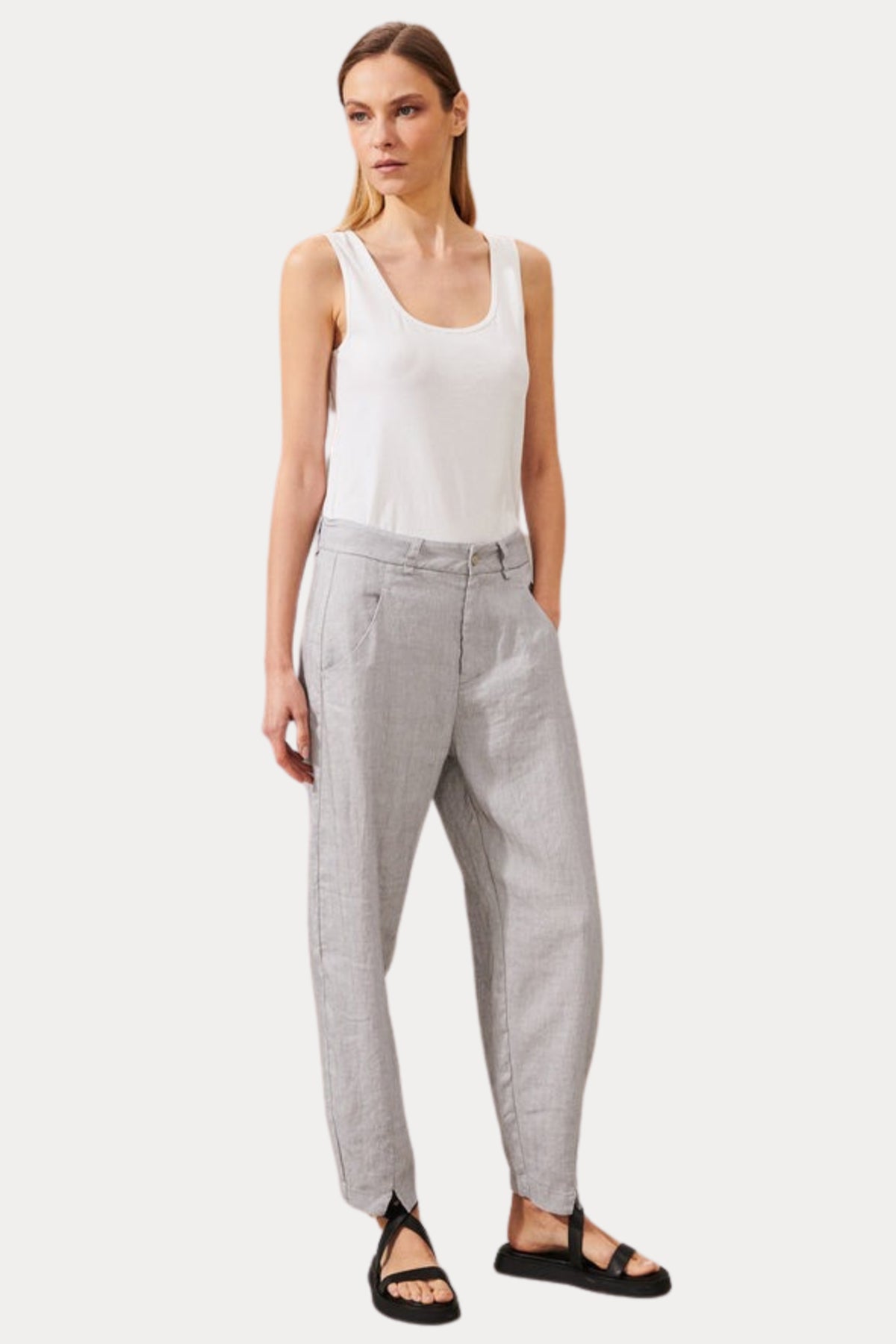 Transit Comfort Fit Yandan Cepli Keten Pantolon