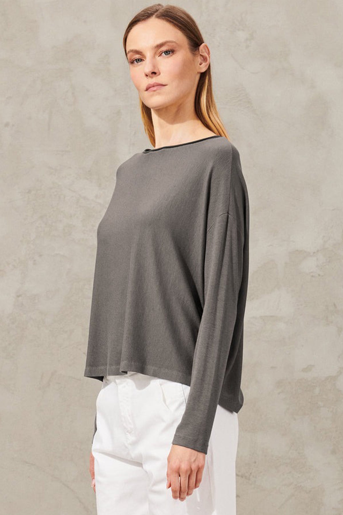 Transit Kayık Yaka Streç Bluz