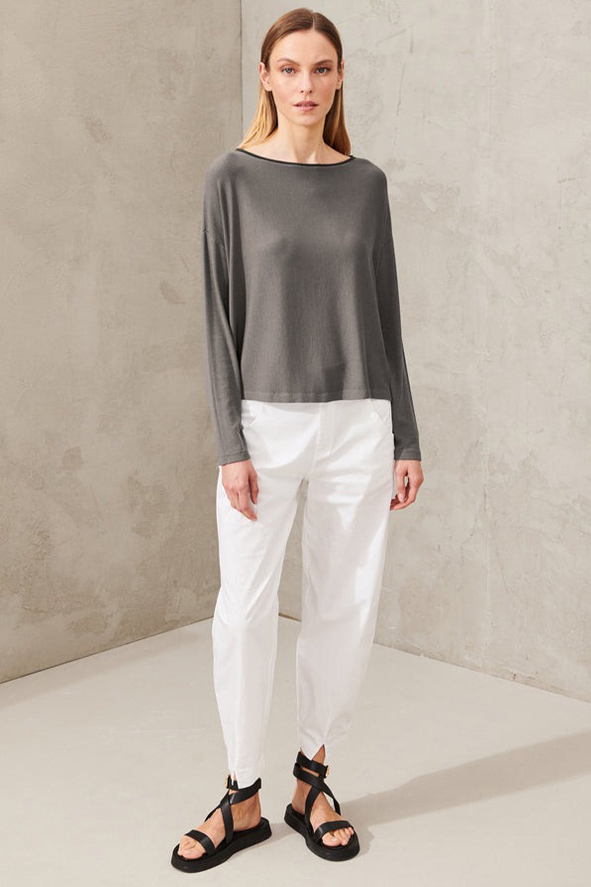 Transit Kayık Yaka Streç Bluz