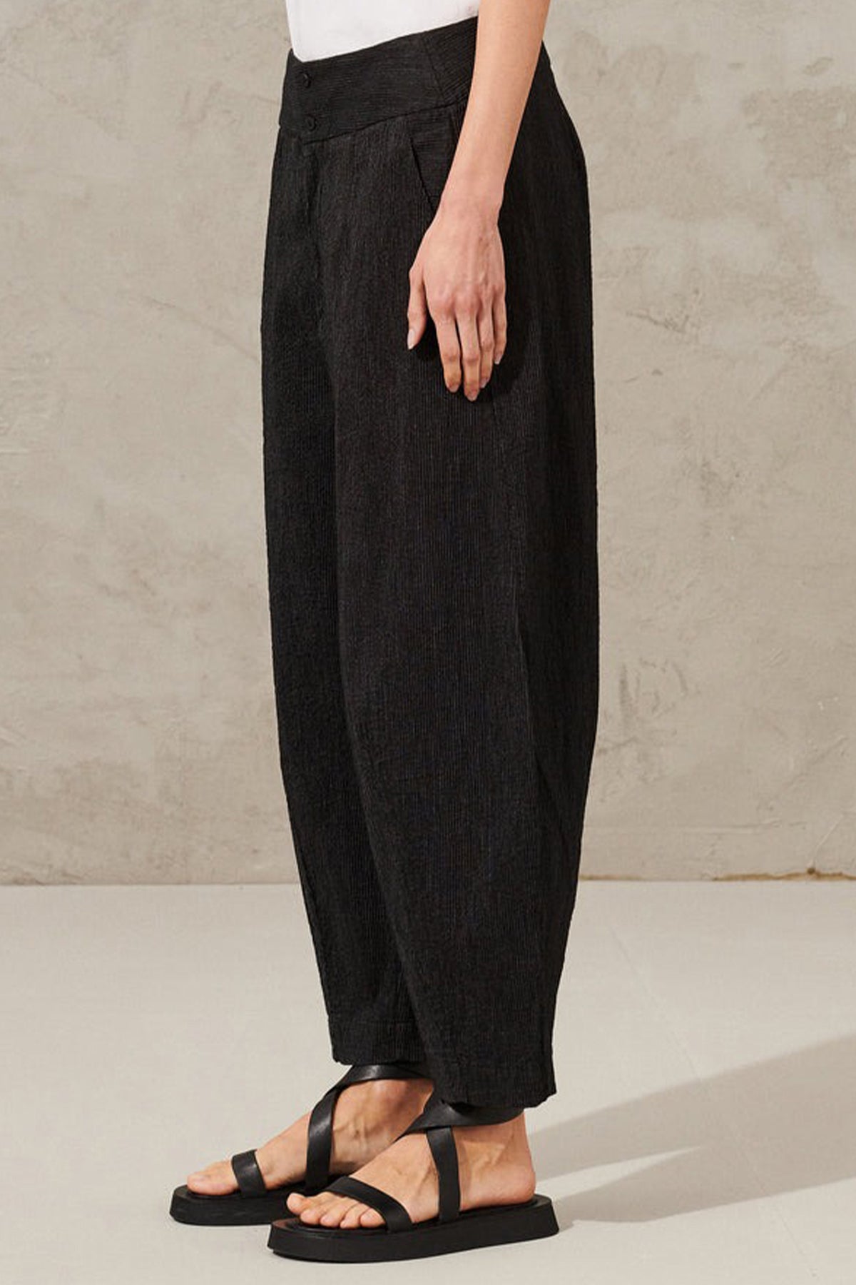 Transit Yandan Cepli Keten Crop Pantolon