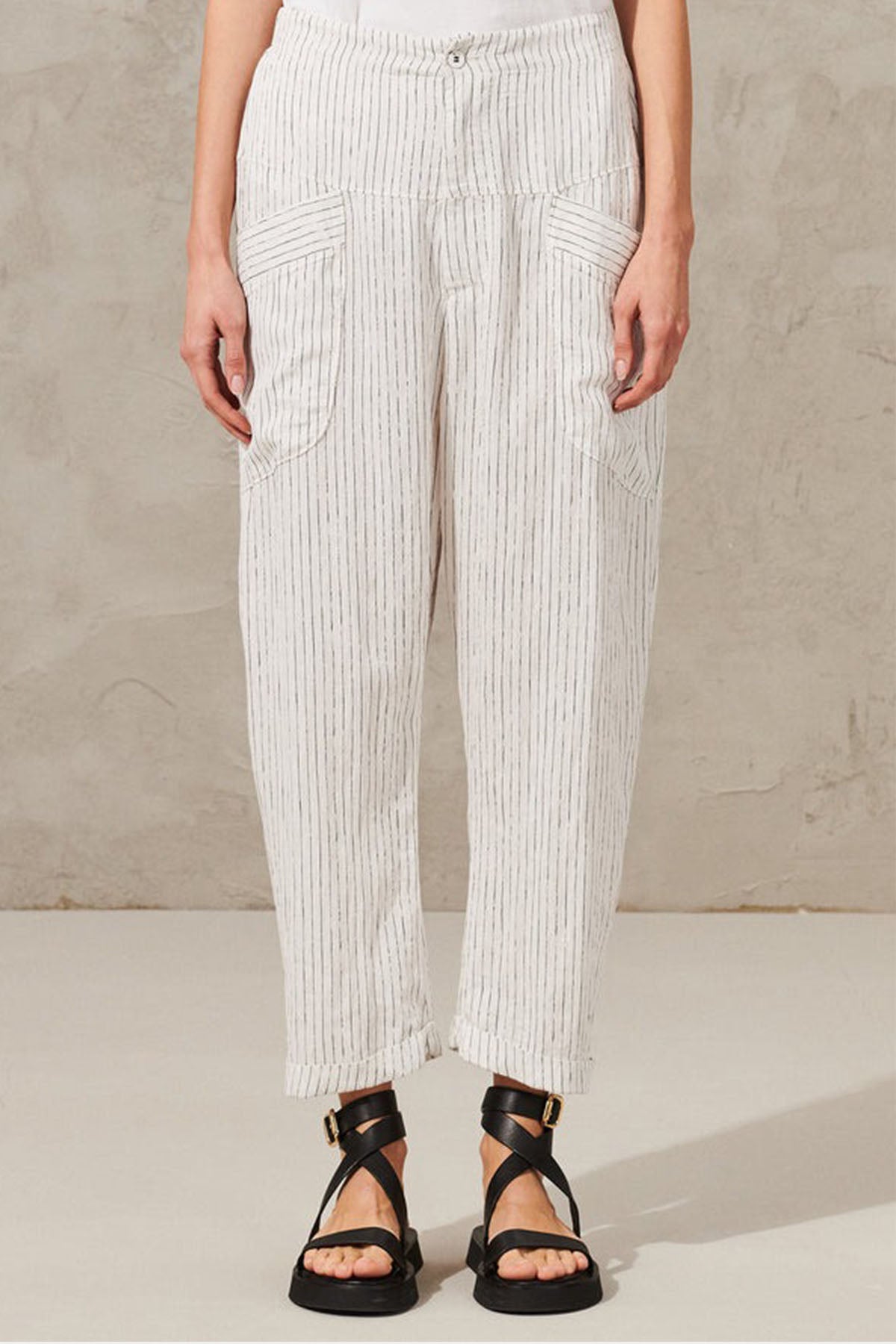 Transit Comfort Fit Spor Cepli Beli Lastikli Çizgili Pantolon