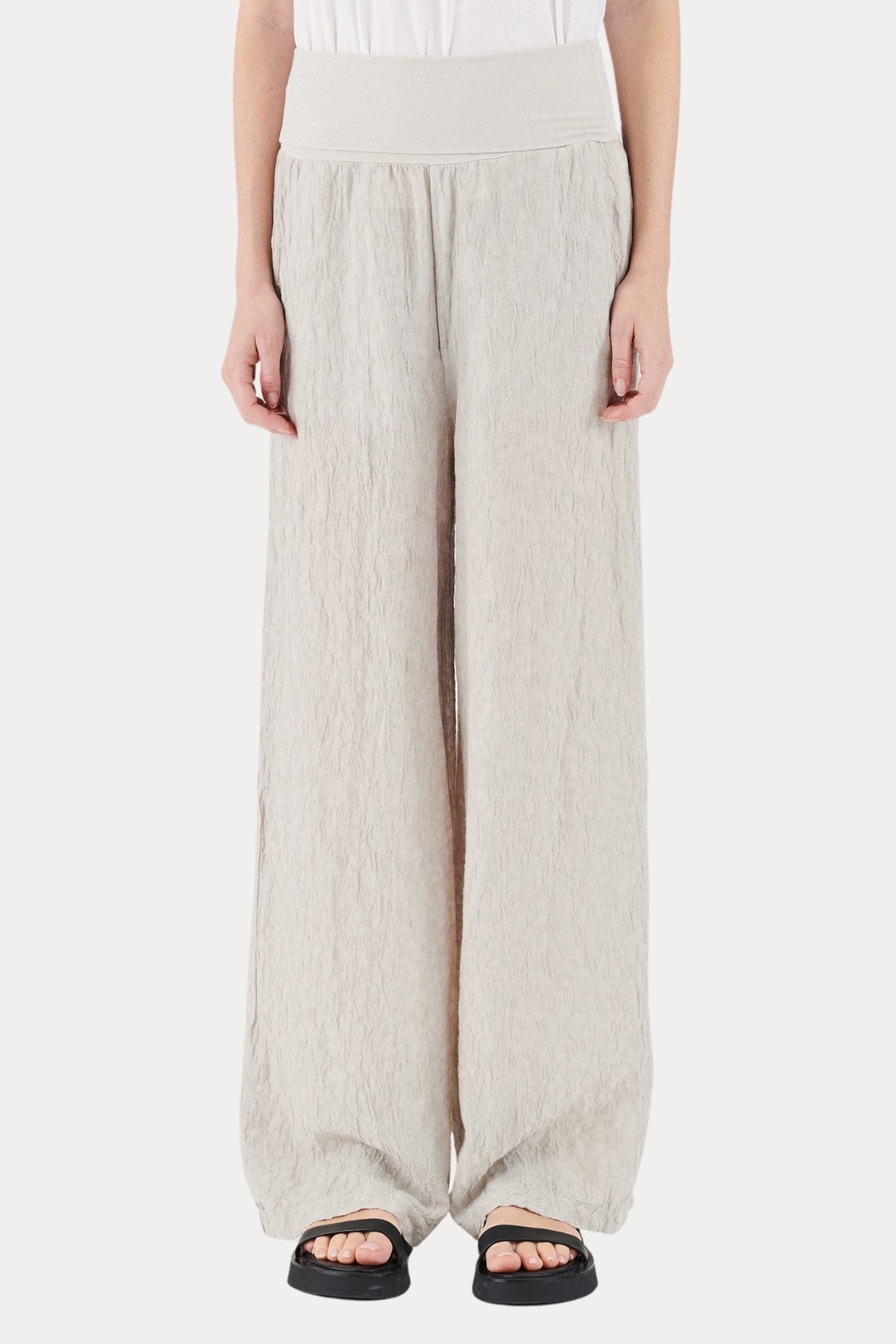 Transit Relaxed Fit Beli Lastikli Keten Pantolon