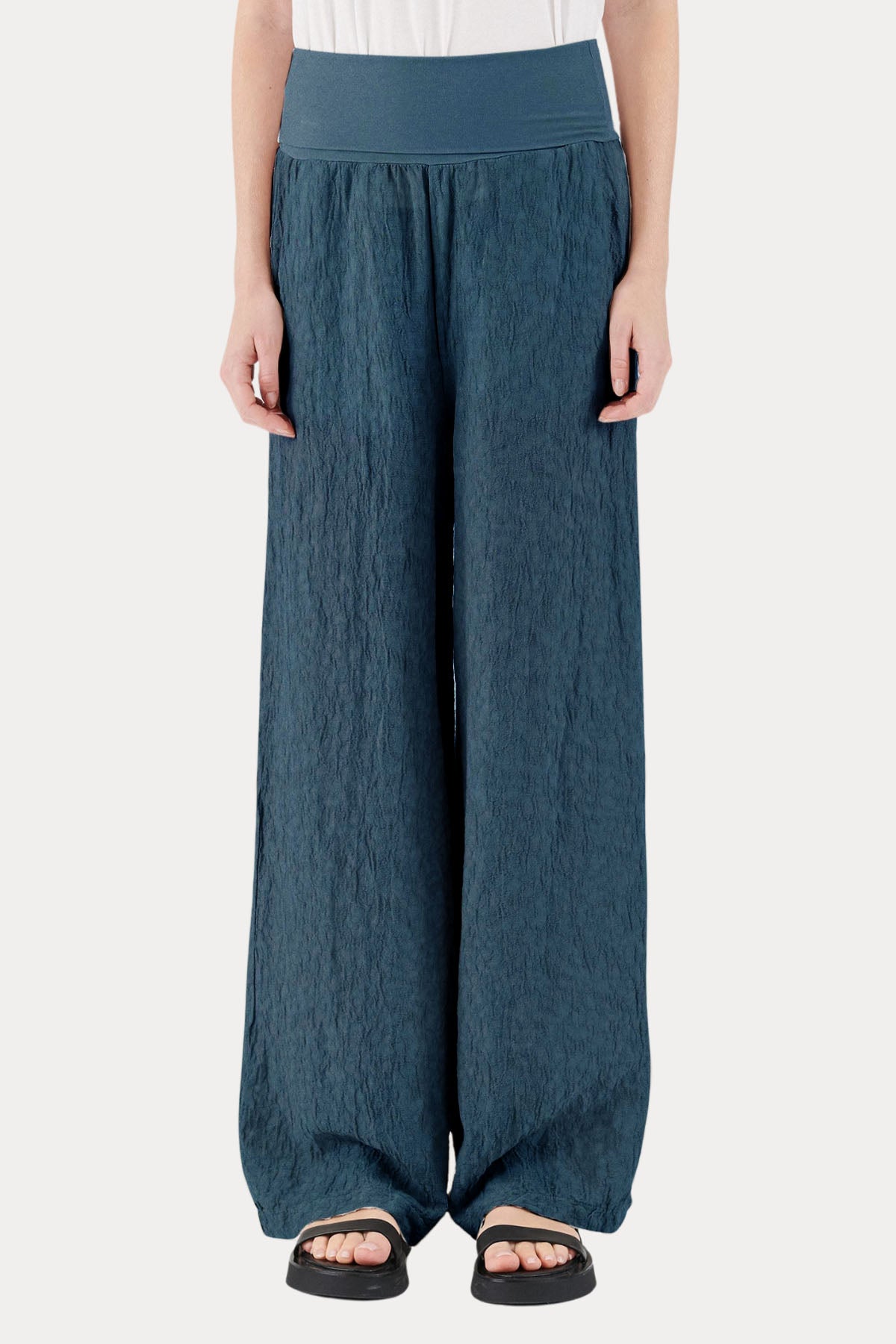 Transit Relaxed Fit Beli Lastikli Keten Pantolon