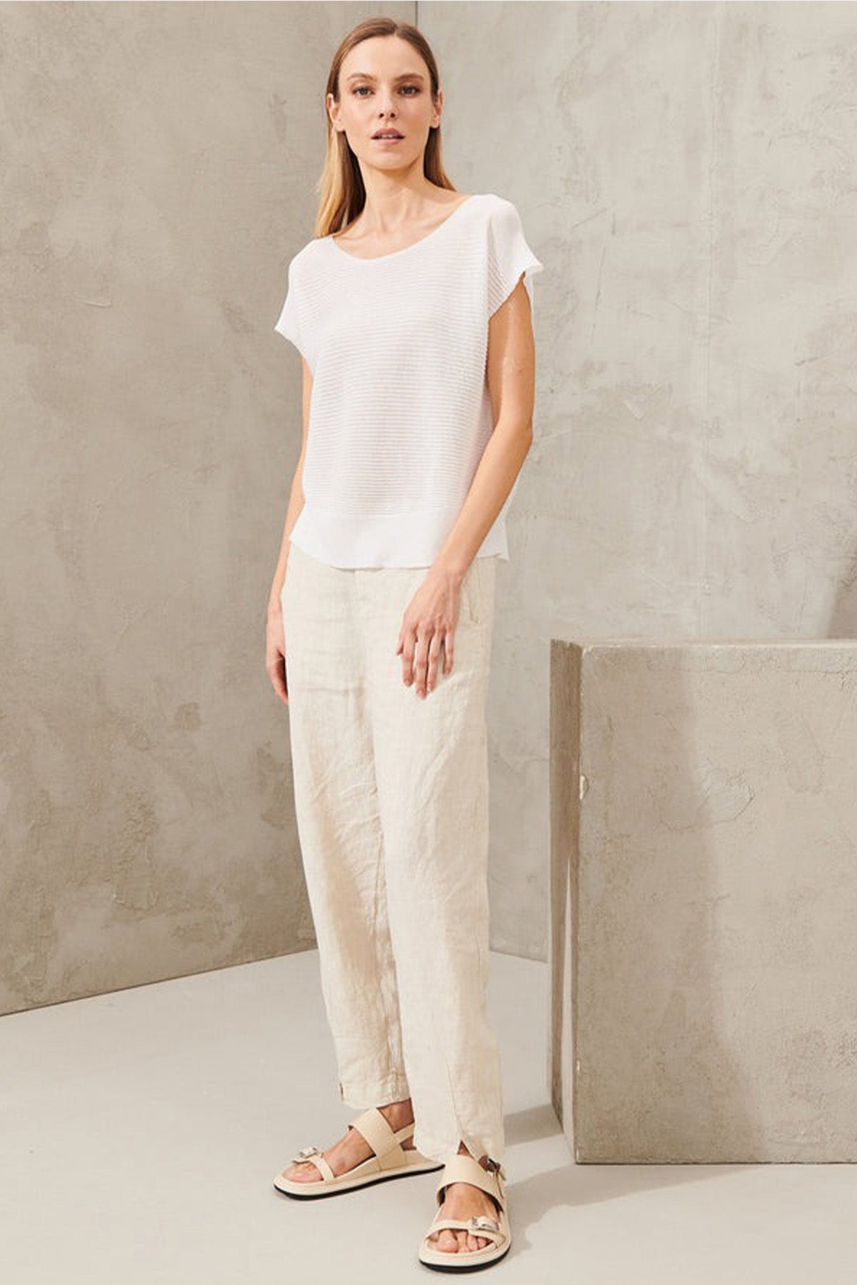 Transit Geniş Yuvarlak Yaka İpekli İnce Örgü Bluz