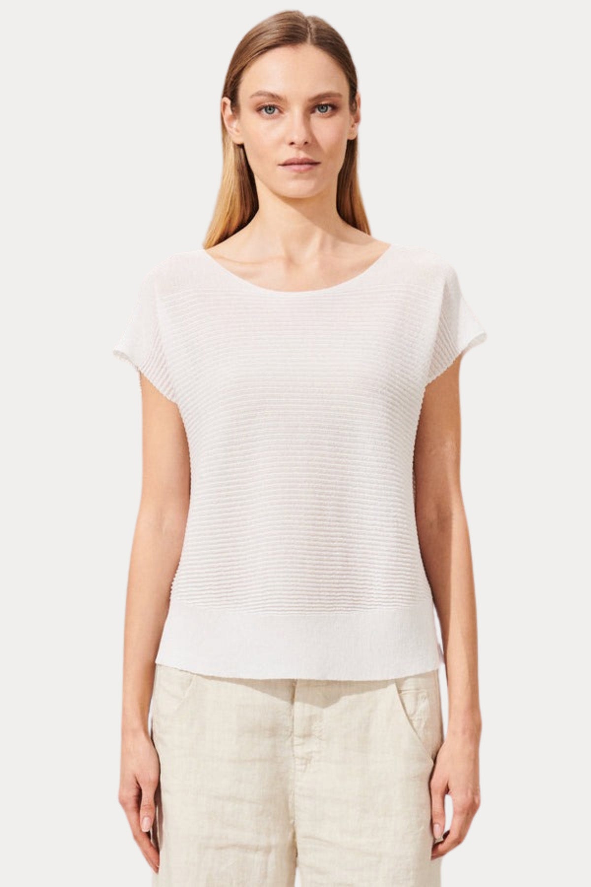 Transit Geniş Yuvarlak Yaka İpekli İnce Örgü Bluz