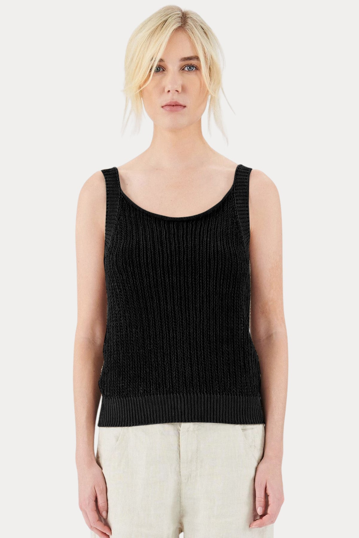 Transit Geniş Yuvarlak Yaka İnce Örgü Bluz