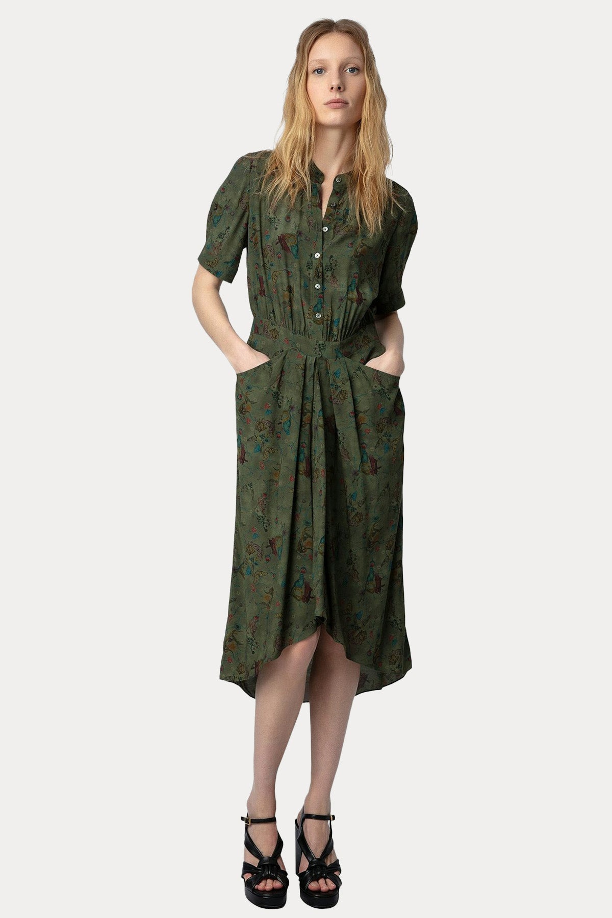 Zadig & Voltaire Hakim Yaka Desenli Midi Elbise