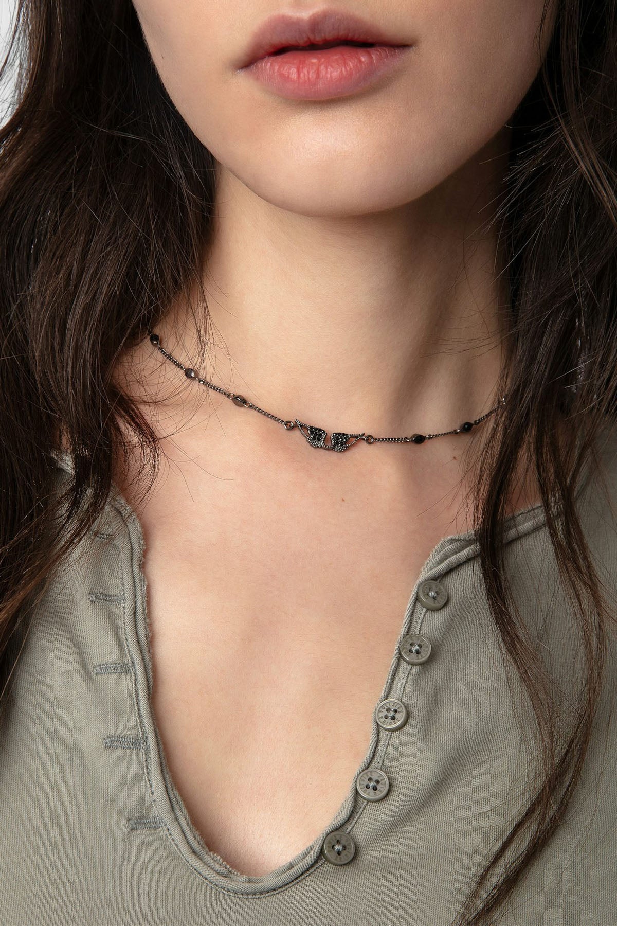 Zadig & Voltaire V Yaka Sırtta Nakış Logolu T-shirt