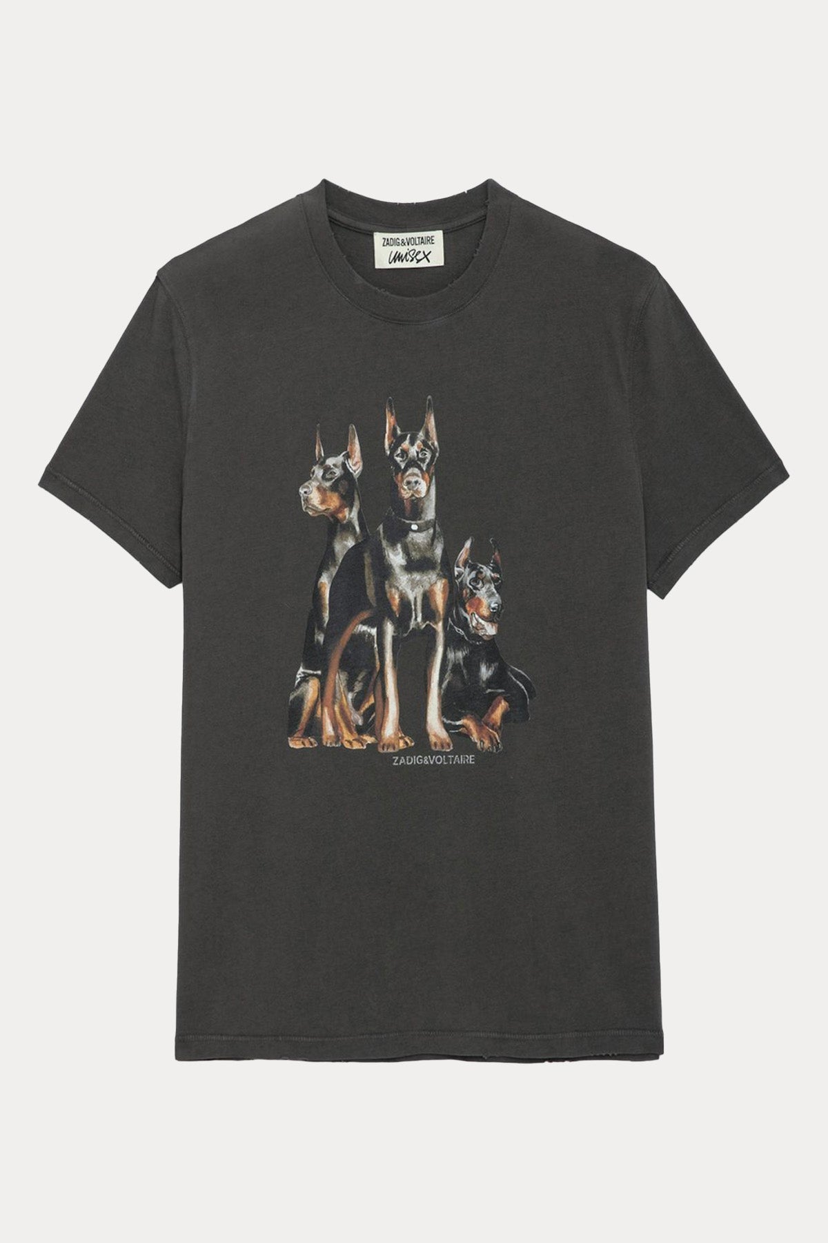 Zadig & Voltaire Unisex Yuvarlak Yaka Doberman Desenli T-shirt